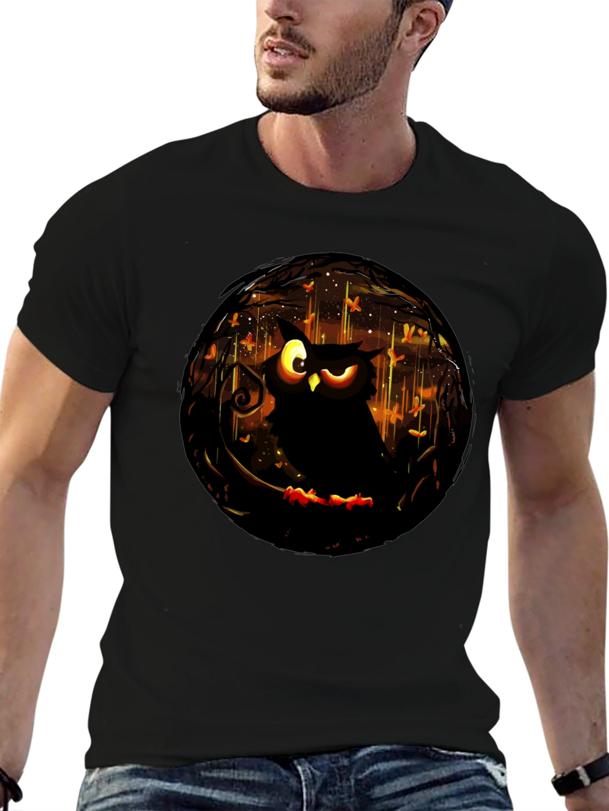 Owl Graphic Print T-Shirt - Mens Black Tee