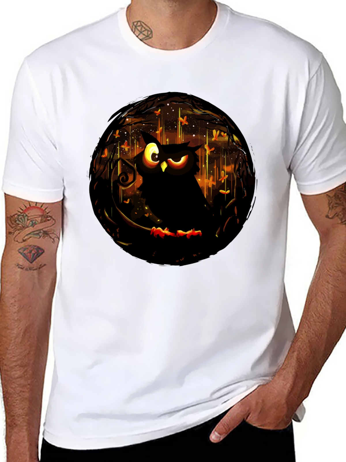 Owl Graphic Print T-Shirt - Mens Black Tee