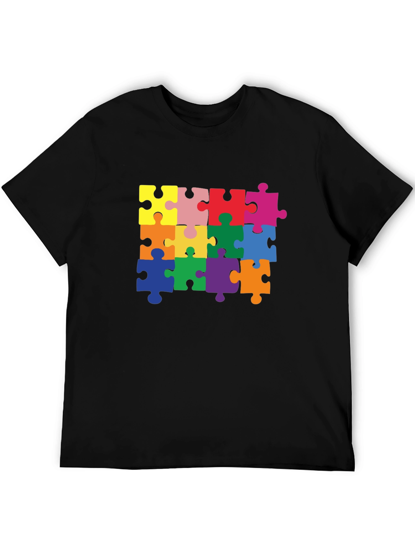 Puzzle Piece Graphic Tee - Black Cotton T-Shirt