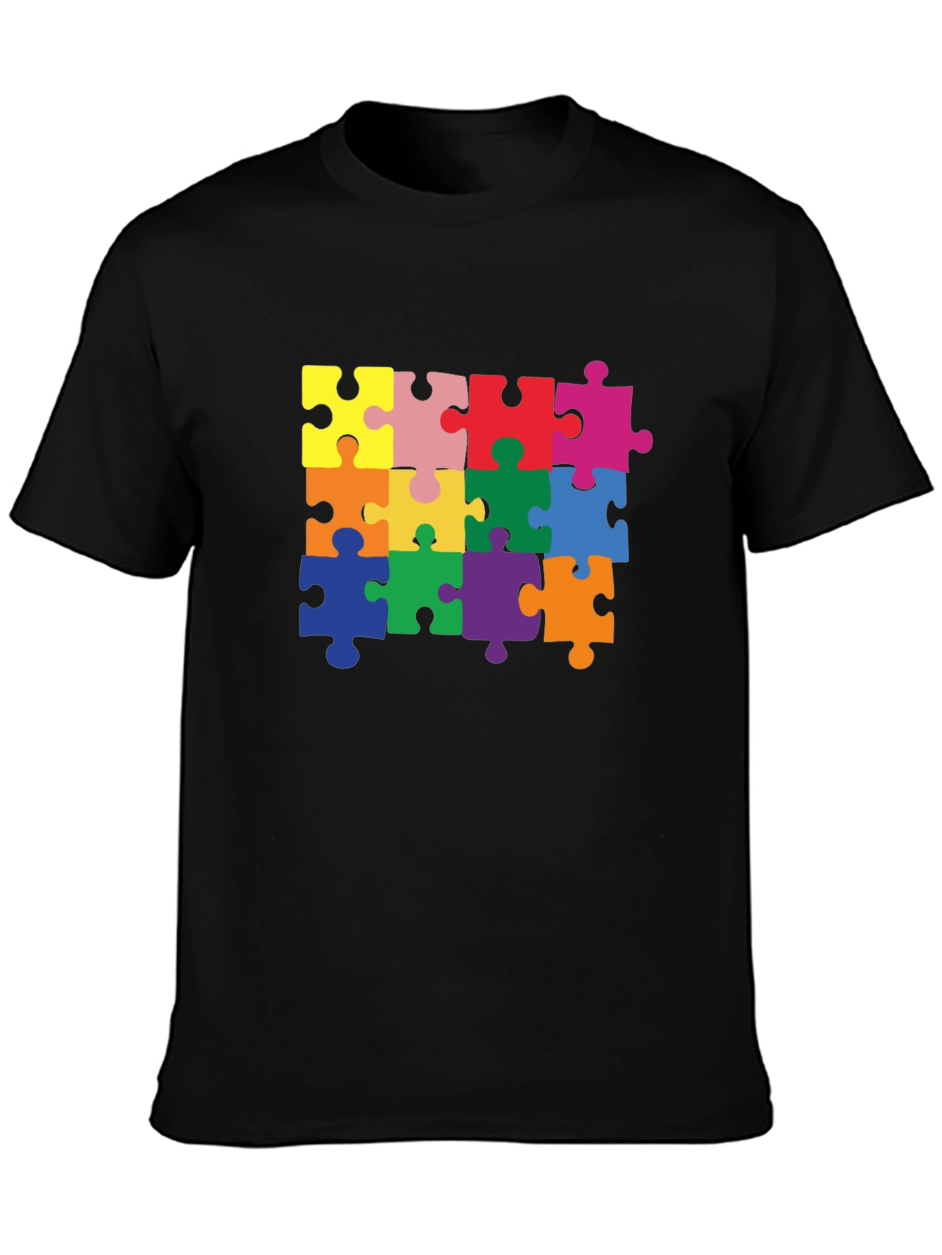 Puzzle Piece Graphic Tee - Black Cotton T-Shirt