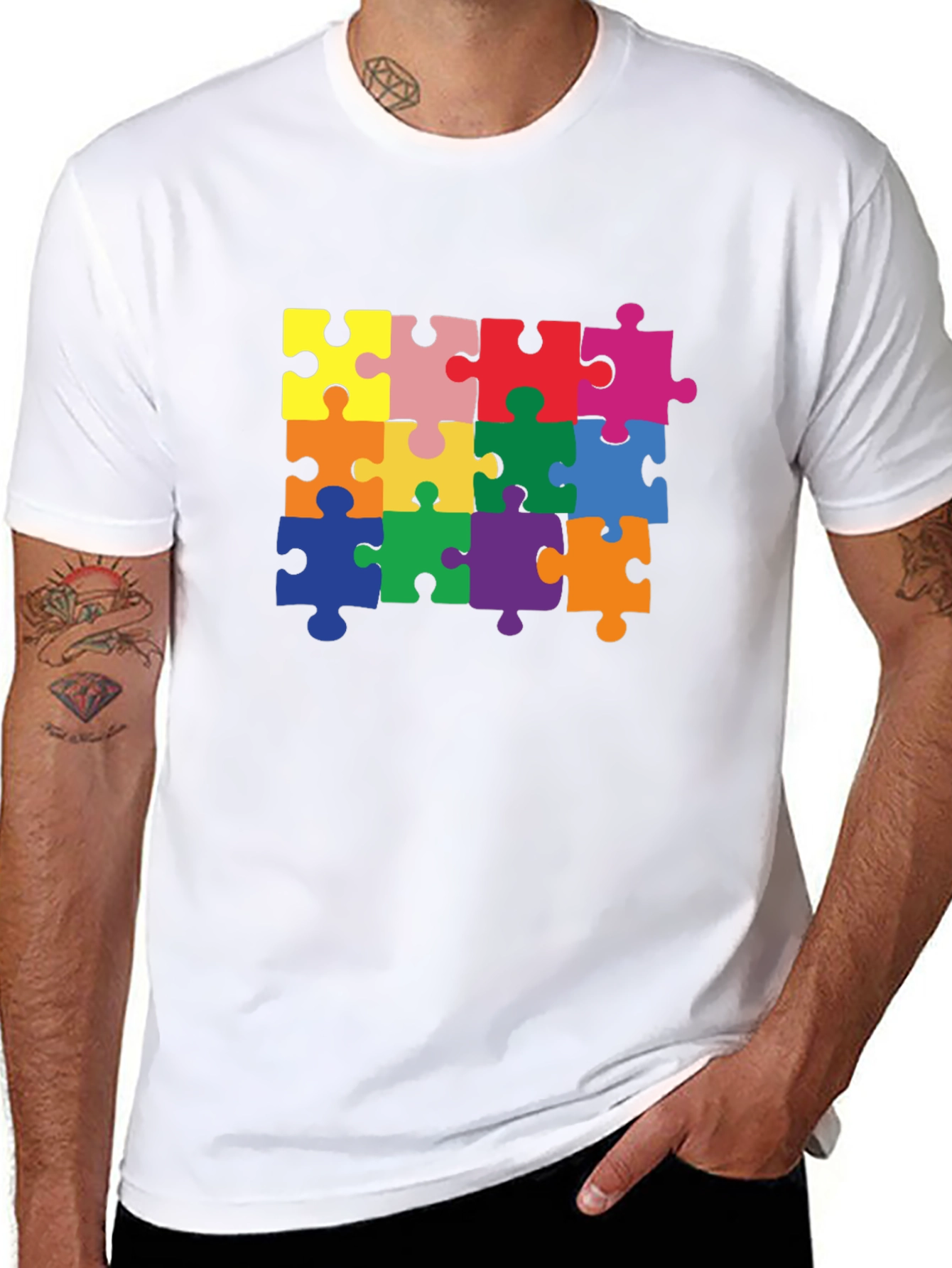 Puzzle Piece Graphic Tee - Black Cotton T-Shirt