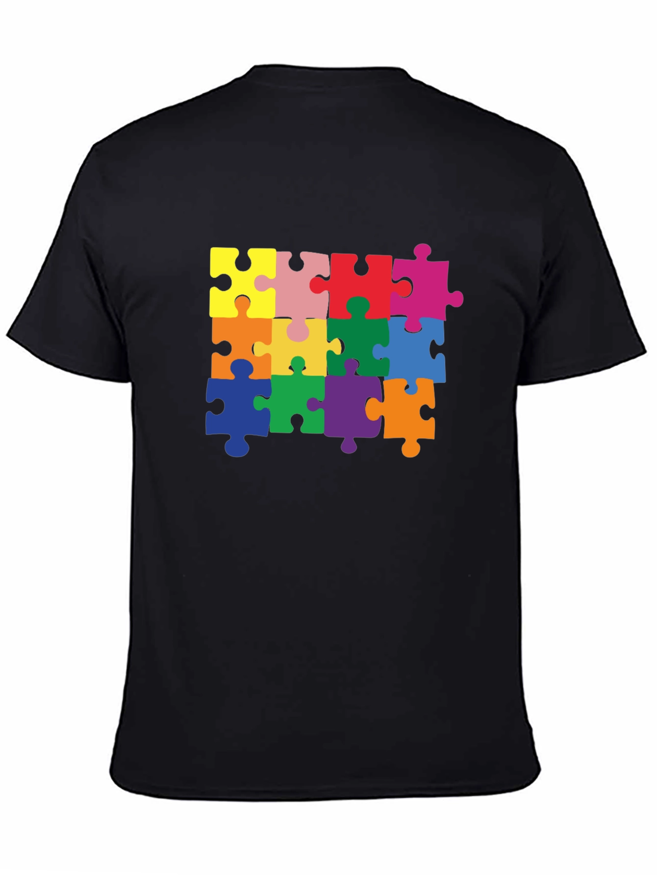 Puzzle Piece Graphic Tee - Black Cotton T-Shirt