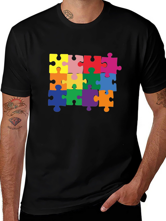 Puzzle Piece Graphic Tee - Black Cotton T-Shirt