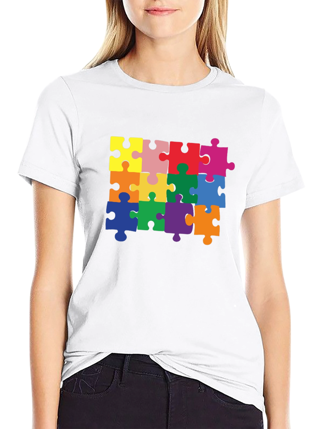 Puzzle Piece Graphic Tee - Black Cotton T-Shirt