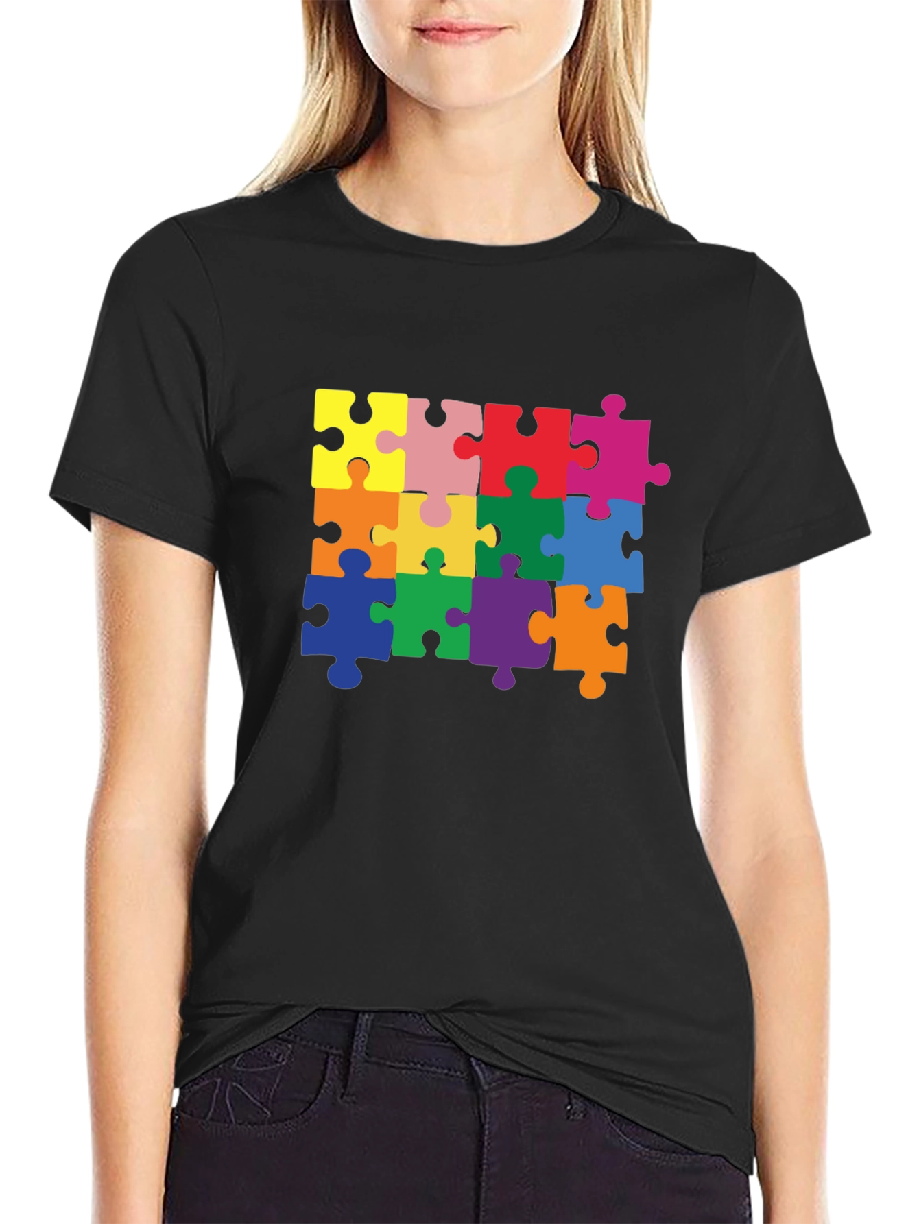 Puzzle Piece Graphic Tee - Black Cotton T-Shirt
