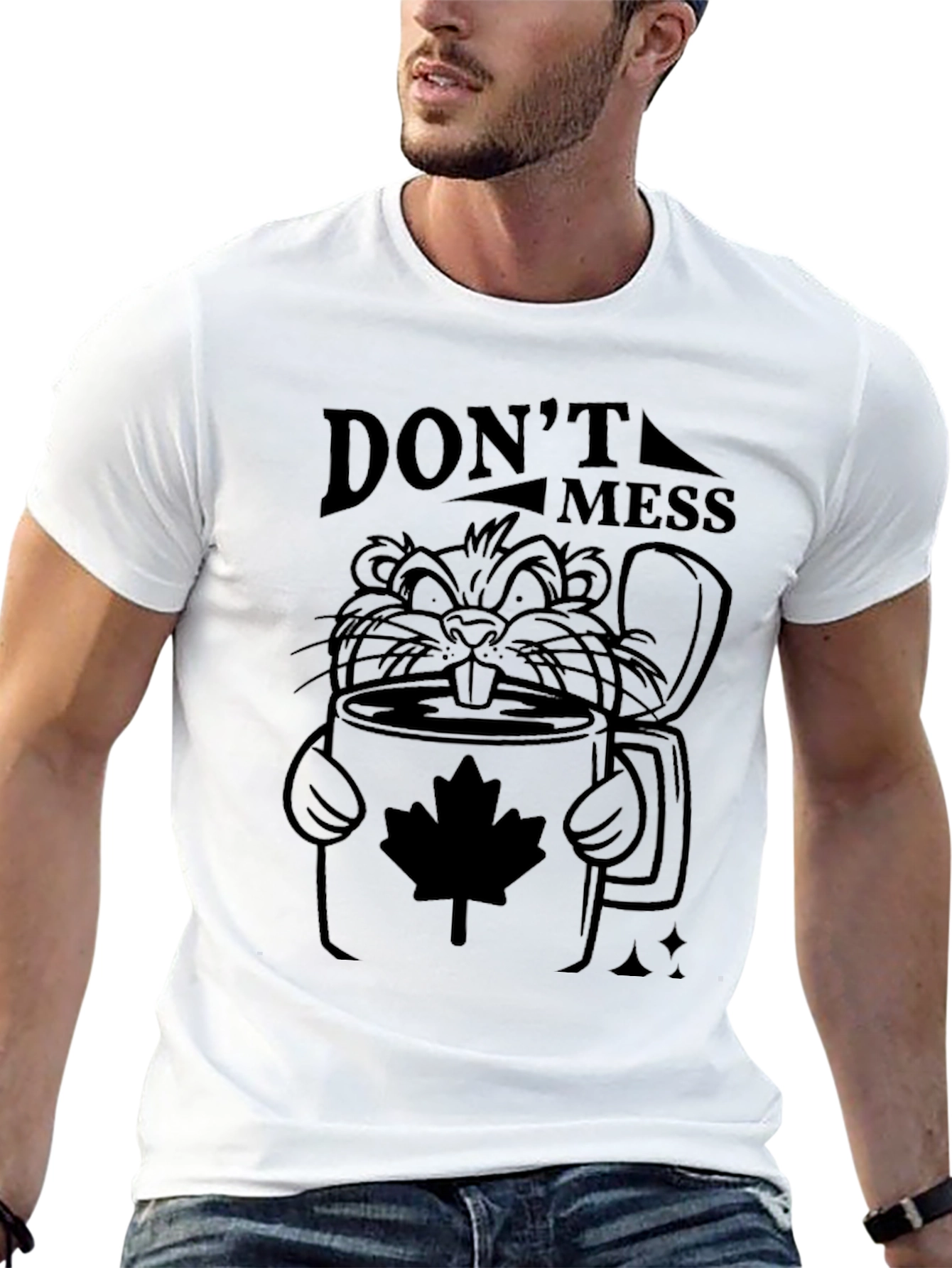 Dont Mess Beaver Maple Leaf Black T-Shirt