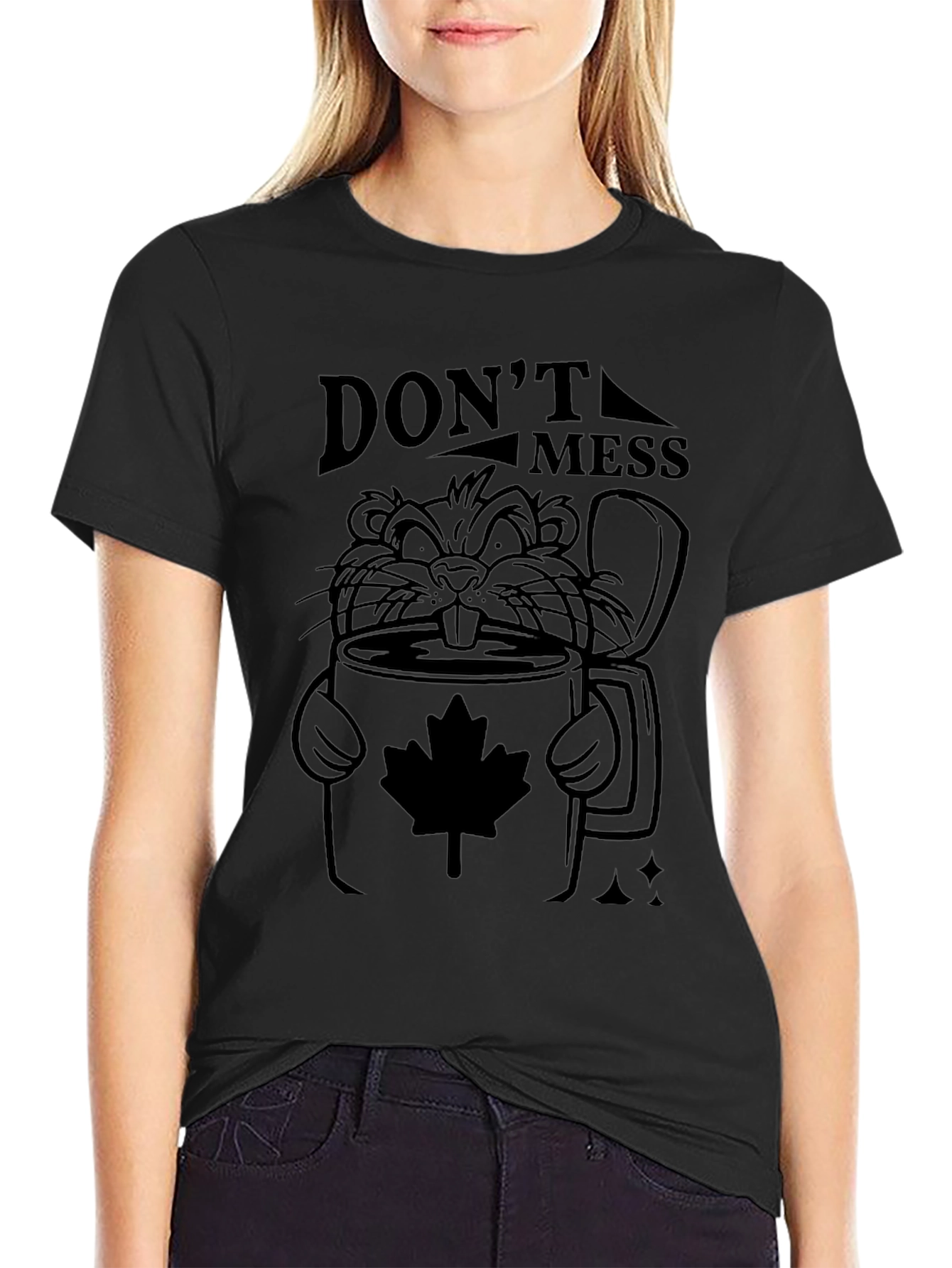 Dont Mess Beaver Maple Leaf Black T-Shirt