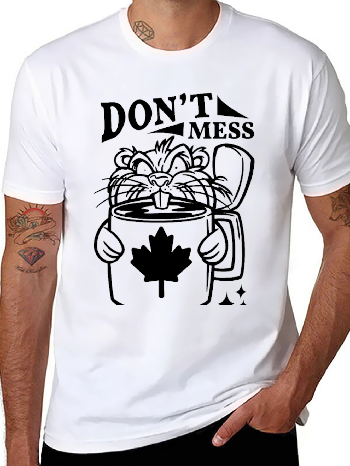 Dont Mess Beaver Maple Leaf Black T-Shirt