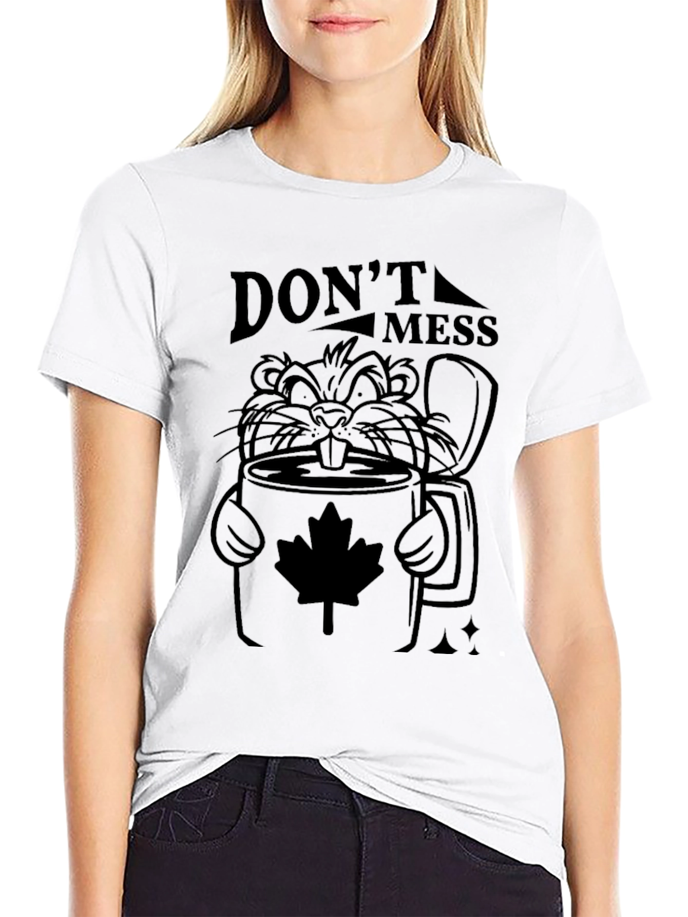 Dont Mess Beaver Maple Leaf Black T-Shirt