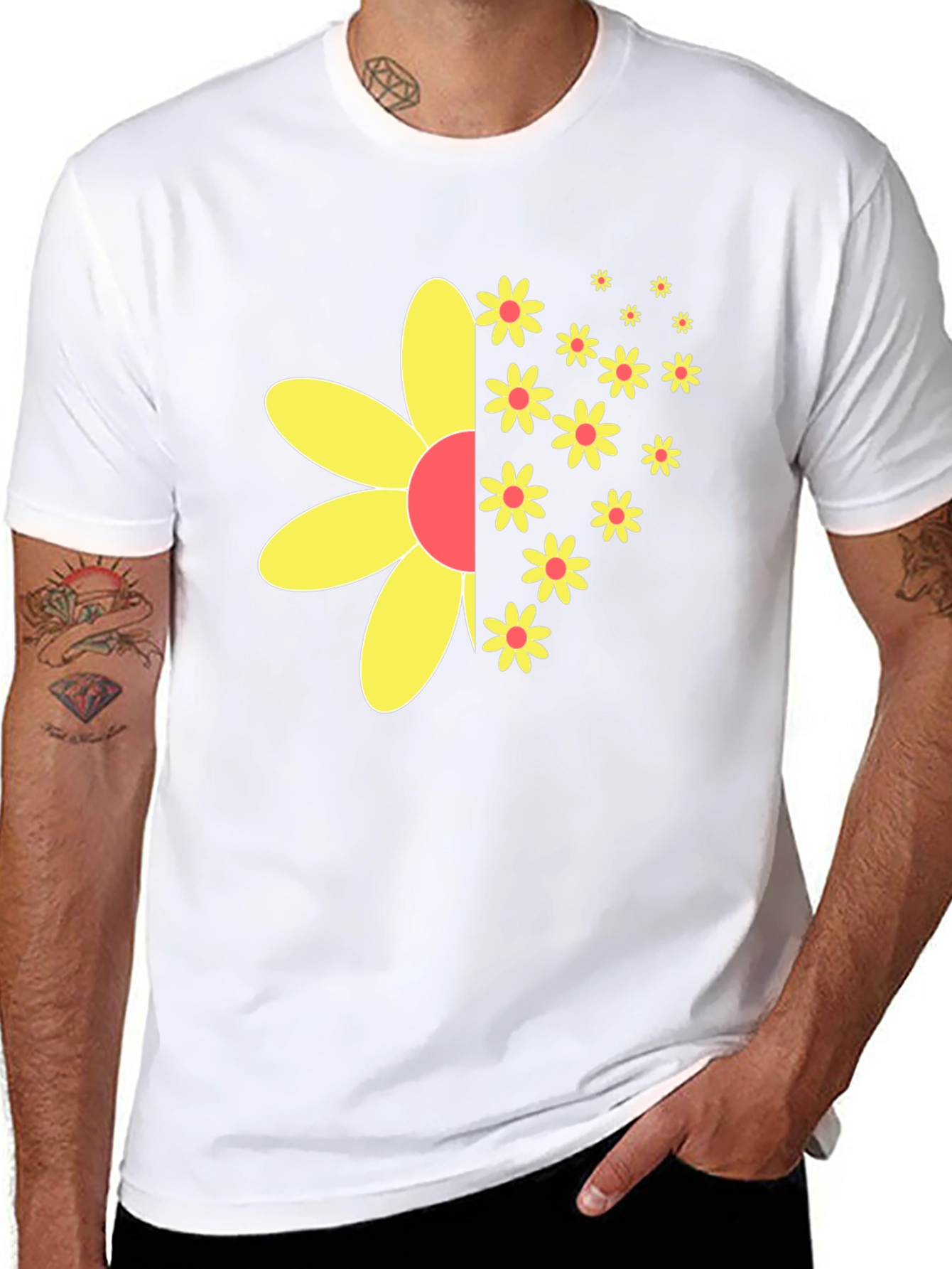 Black T-Shirt with Half-Flower Graphic
