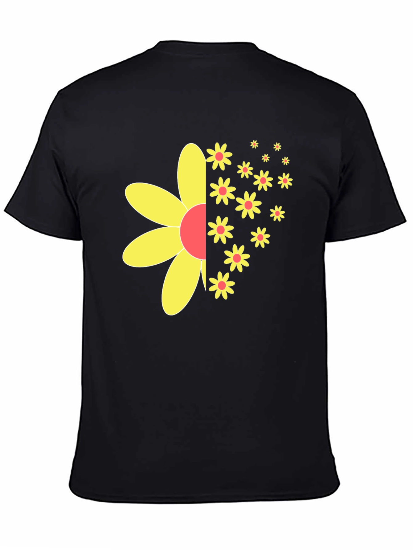 Black T-Shirt with Half-Flower Graphic