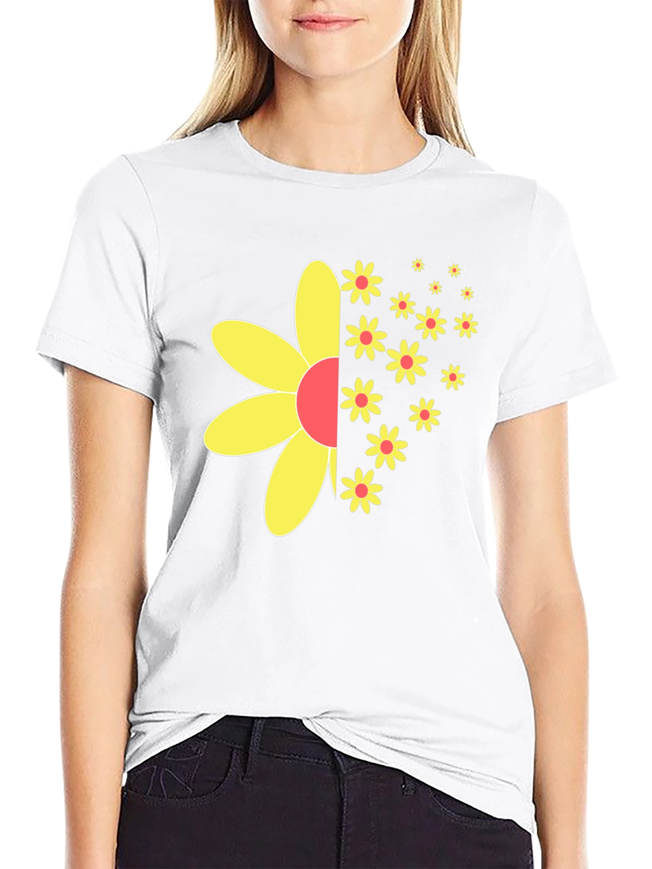 Black T-Shirt with Half-Flower Graphic