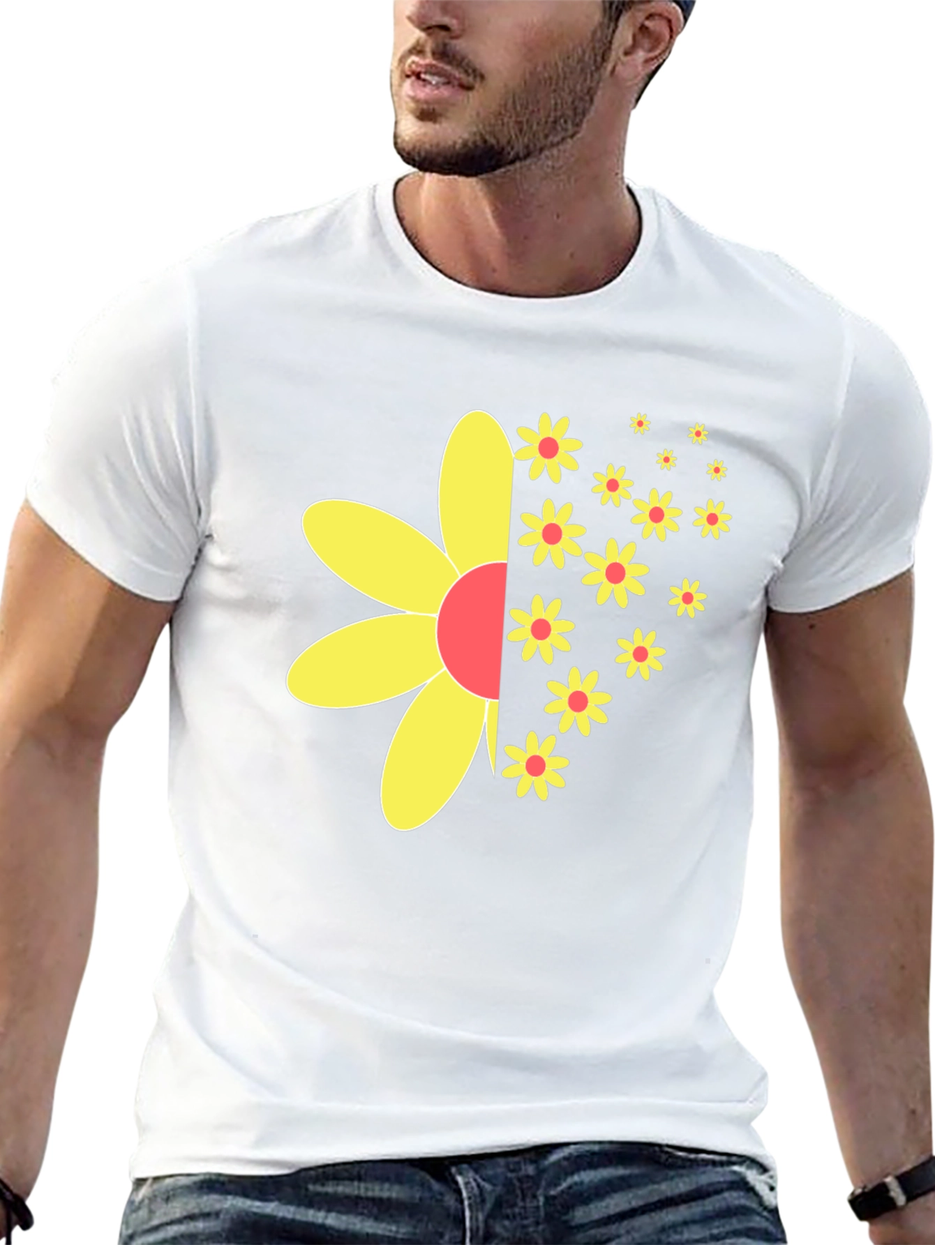 Black T-Shirt with Half-Flower Graphic