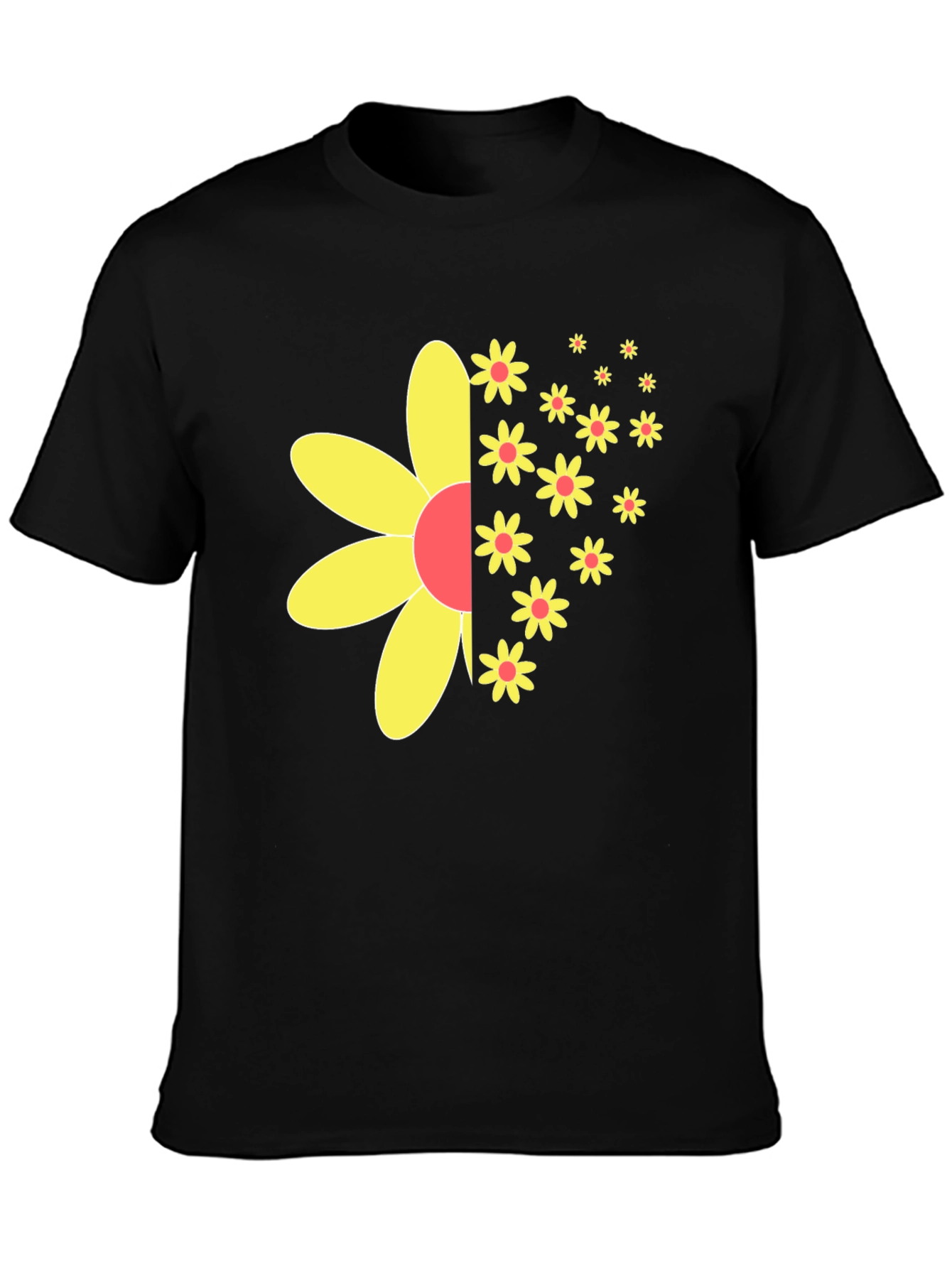 Black T-Shirt with Half-Flower Graphic
