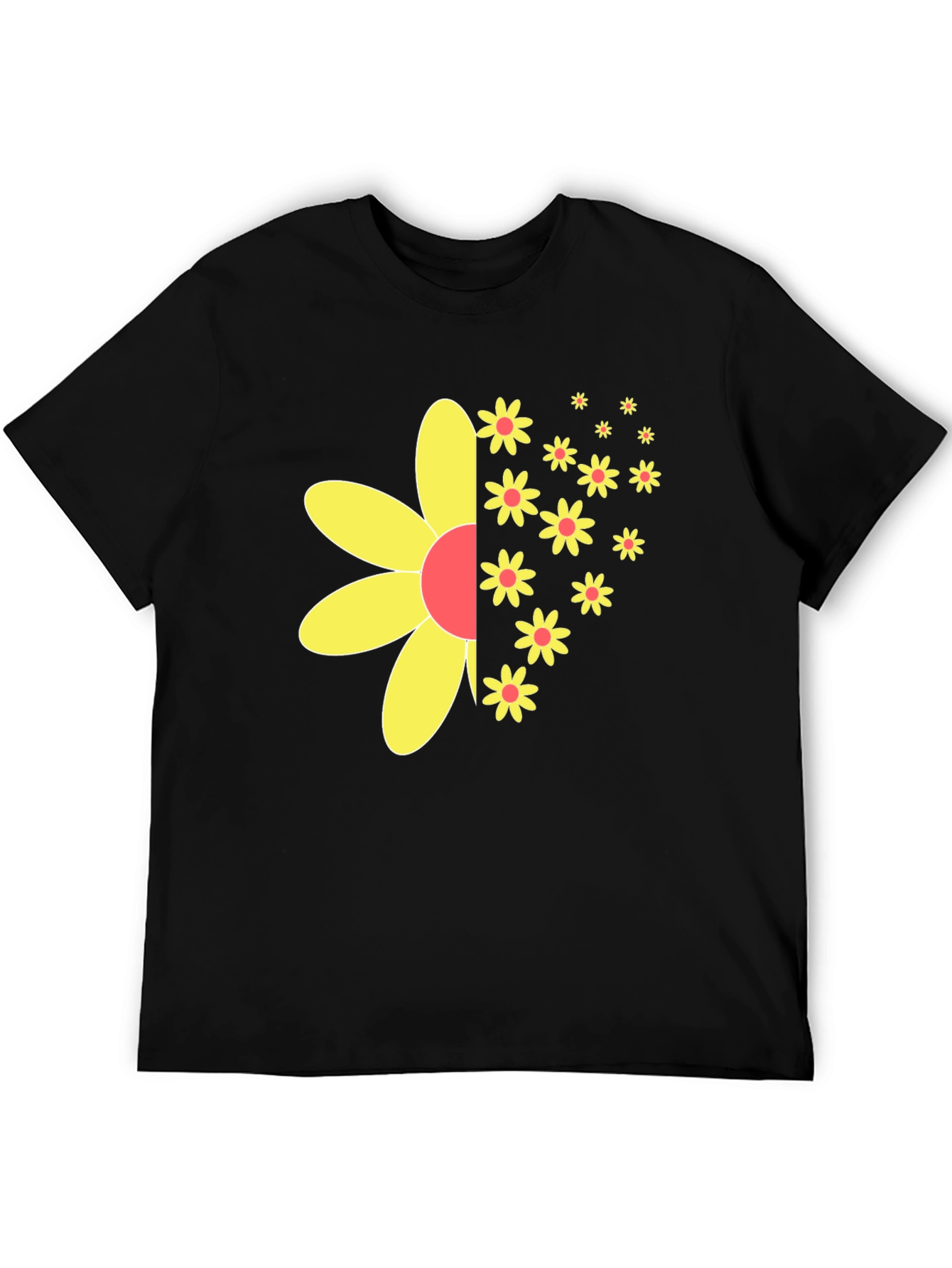 Black T-Shirt with Half-Flower Graphic