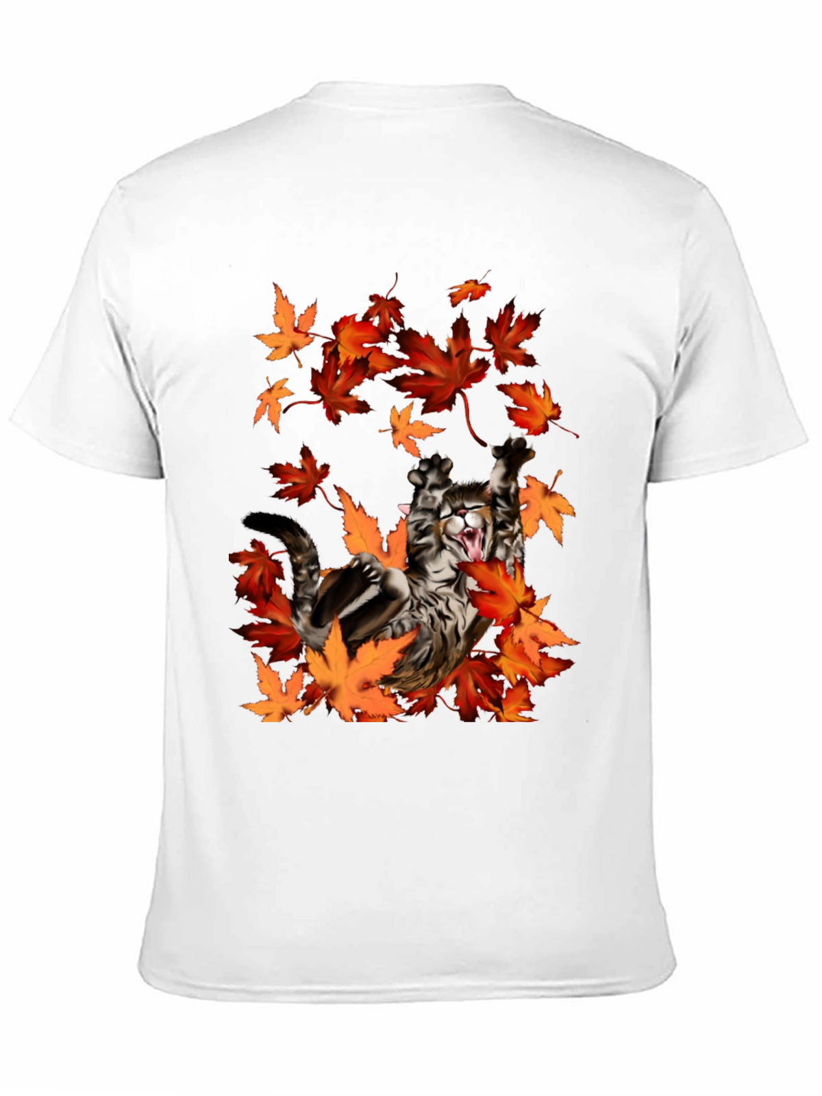 Cat in Autumn Leaves Black Graphic T-Shirt