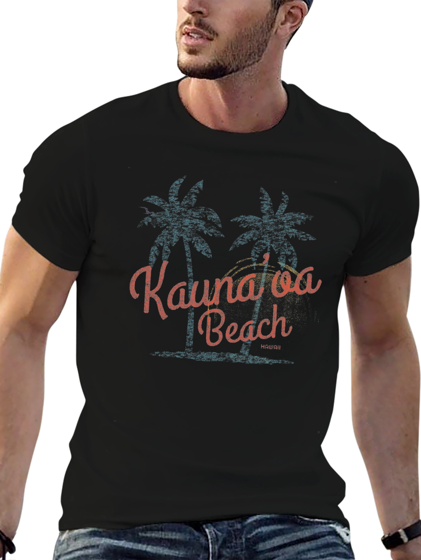 Kaunaloa Beach Graphic Tee - Tropical Palm Tree Design
