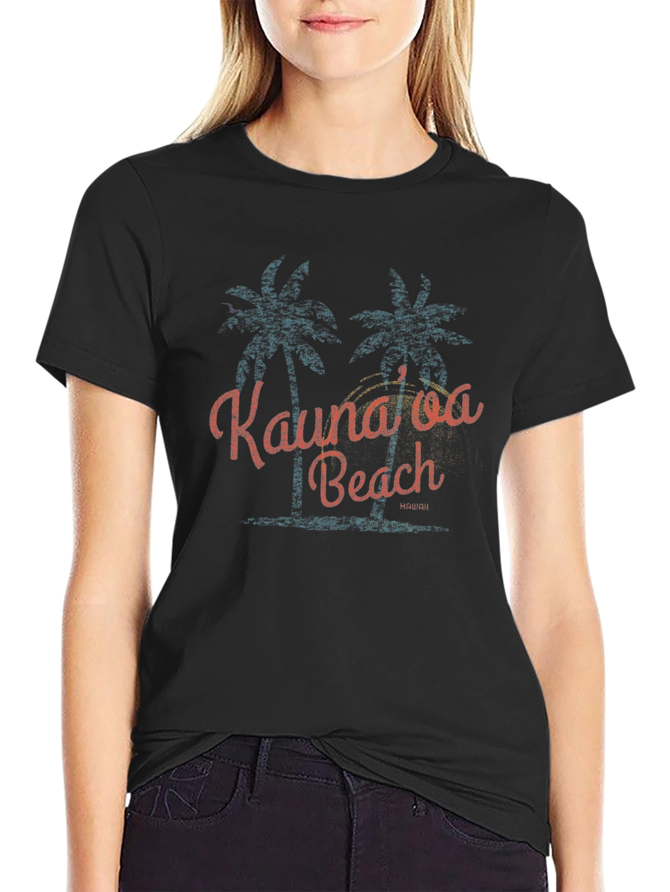 Kaunaloa Beach Graphic Tee - Tropical Palm Tree Design