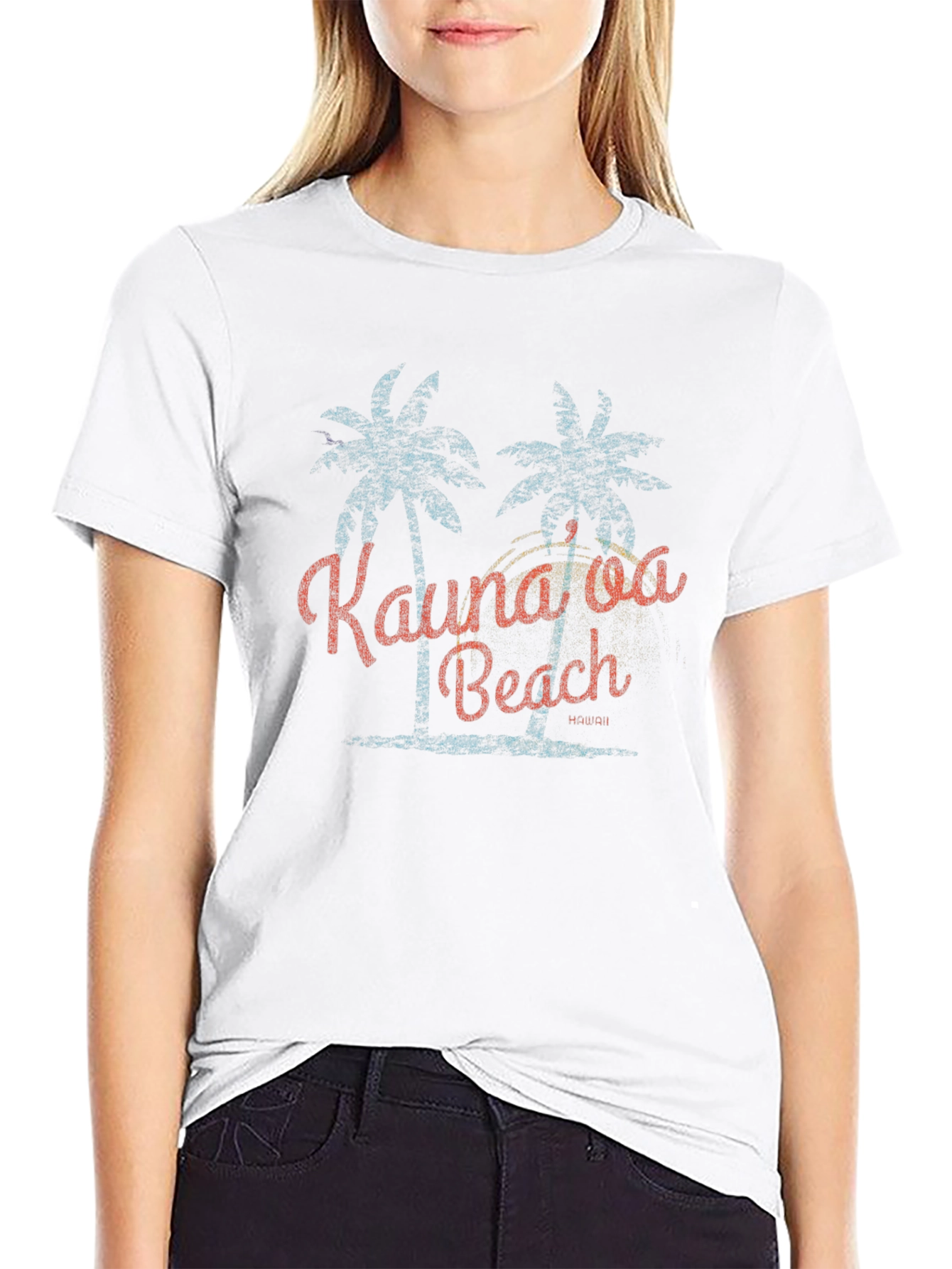 Kaunaloa Beach Graphic Tee - Tropical Palm Tree Design