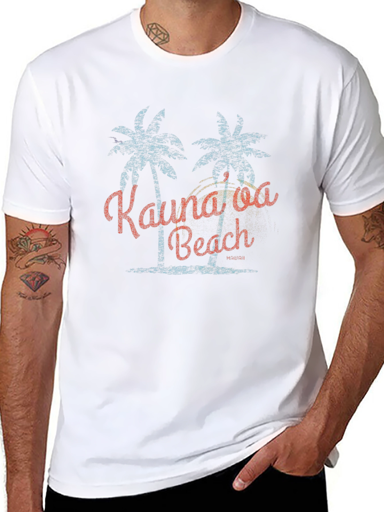 Kaunaloa Beach Graphic Tee - Tropical Palm Tree Design
