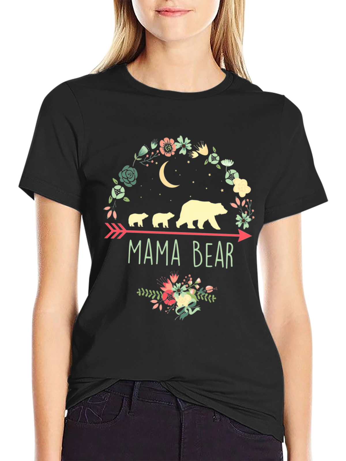 Mama Bear Graphic Tee - Floral Design
