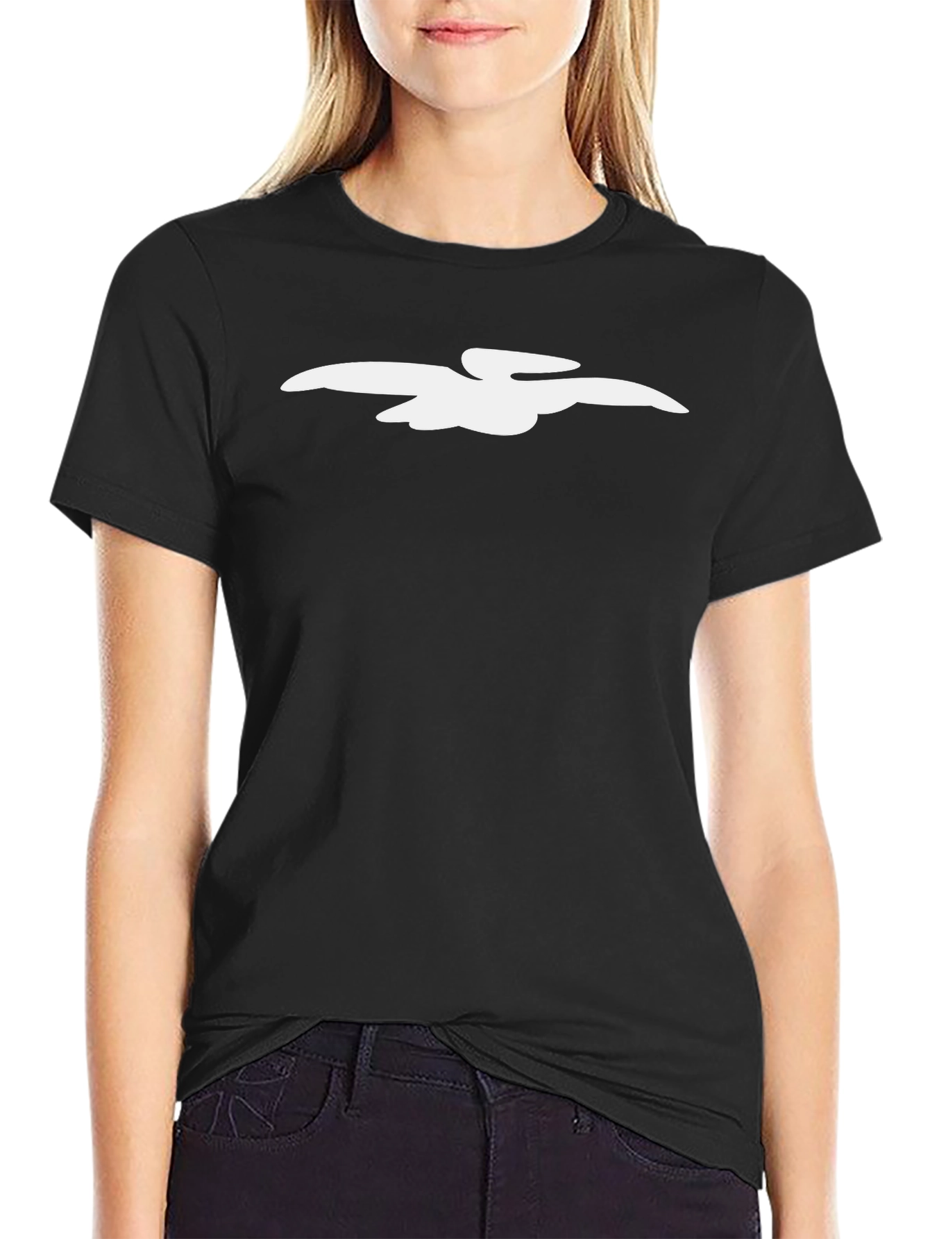 Black T-Shirt with White Bird Graphic