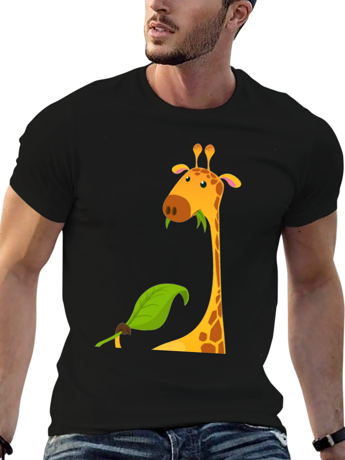 Giraffe Graphic Tee - Black Cotton Blend