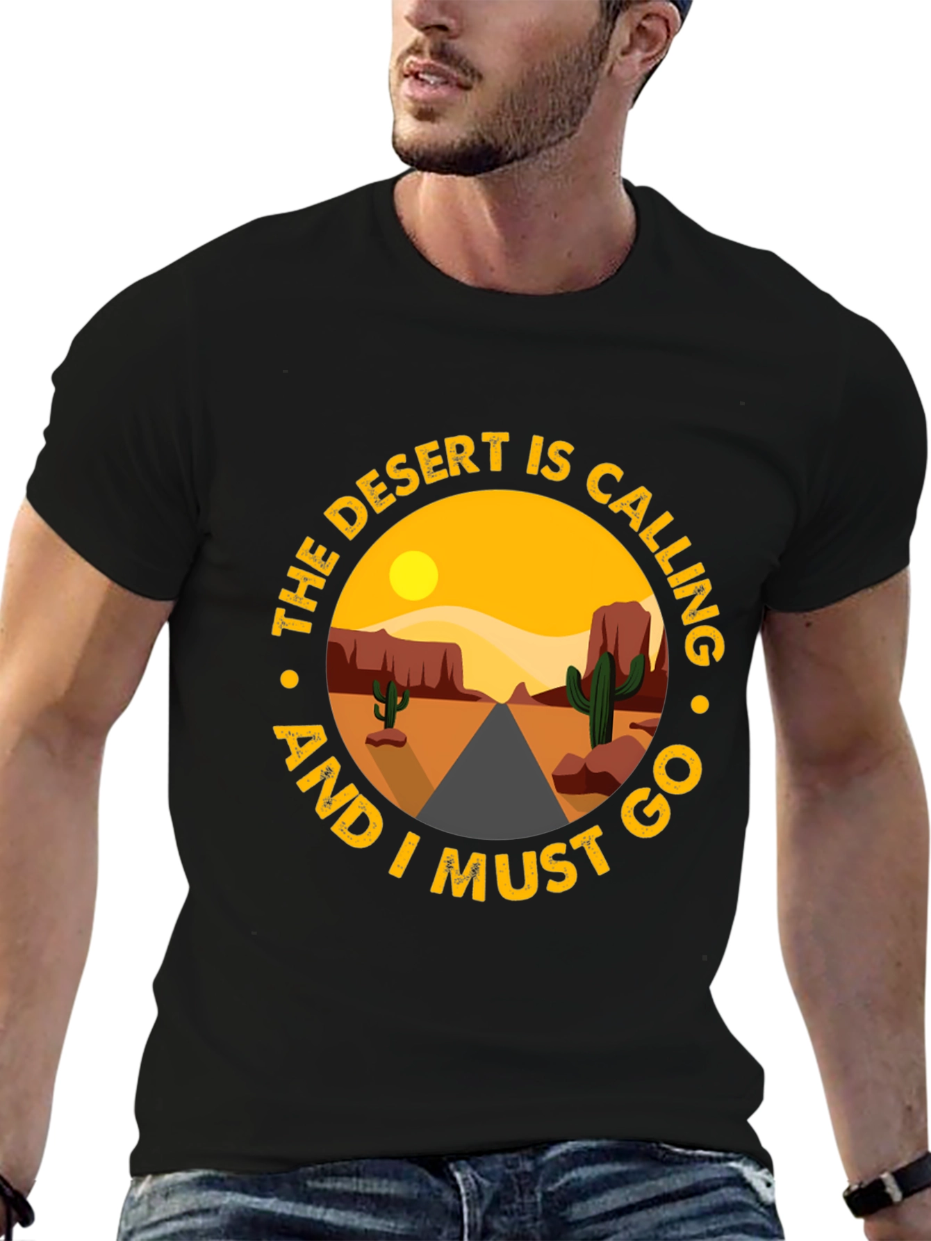 Desert Calling Graphic Tee - Black Cotton T-Shirt