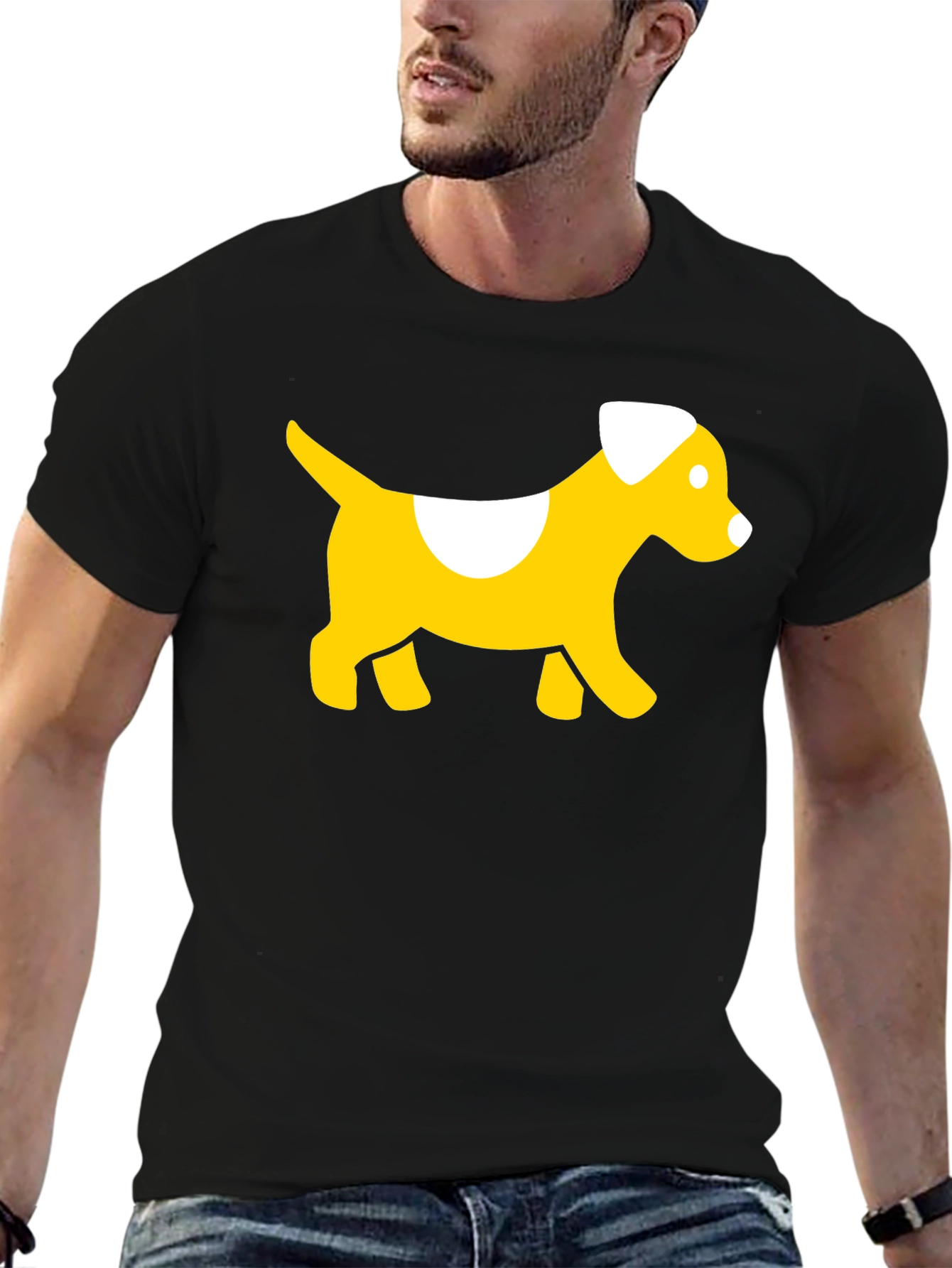 Cute Dog Graphic Tee - Black Cotton T-Shirt