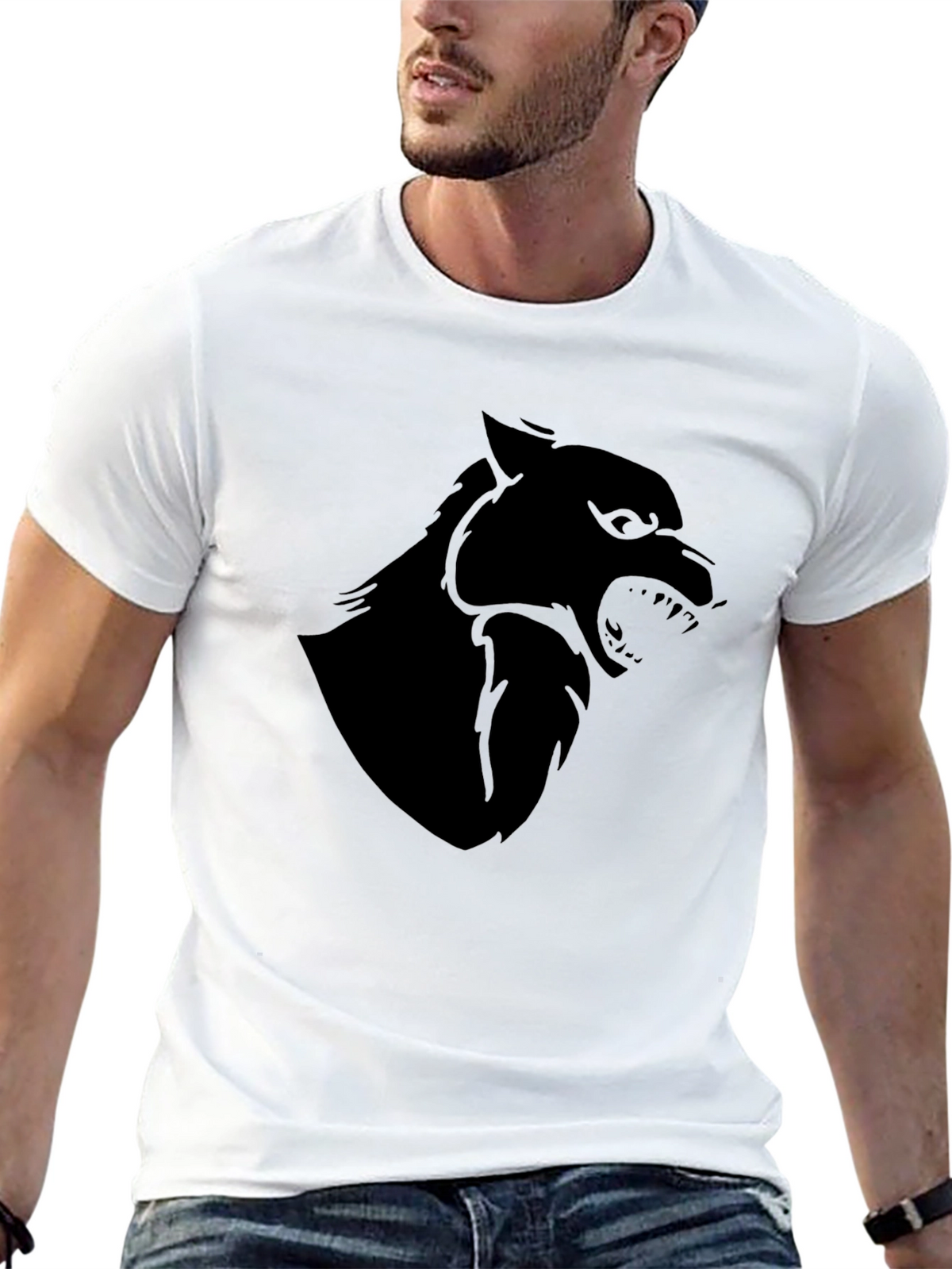 Mens Black Wolf Graphic Tee - Stylish & Bold