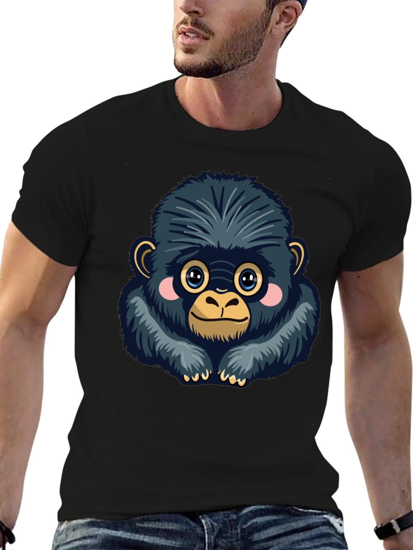 Cute Gorilla Graphic Tee - Soft Black Cotton