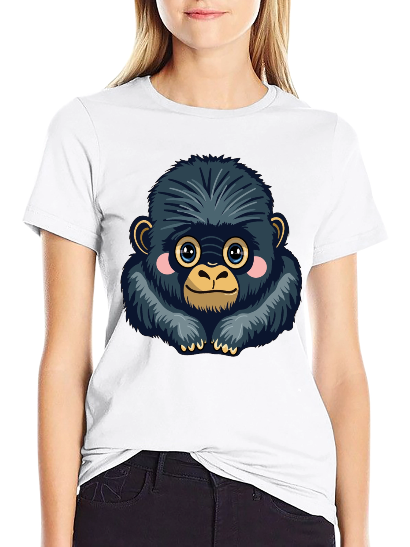 Cute Gorilla Graphic Tee - Soft Black Cotton
