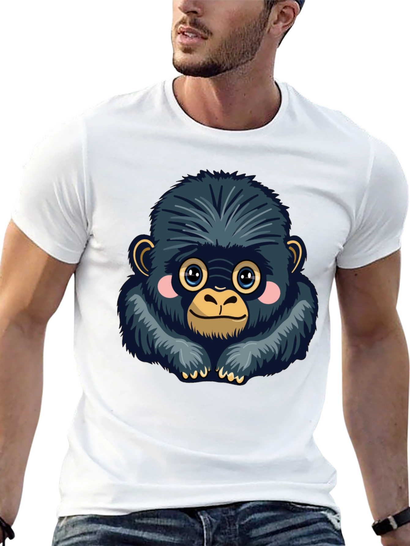 Cute Gorilla Graphic Tee - Soft Black Cotton