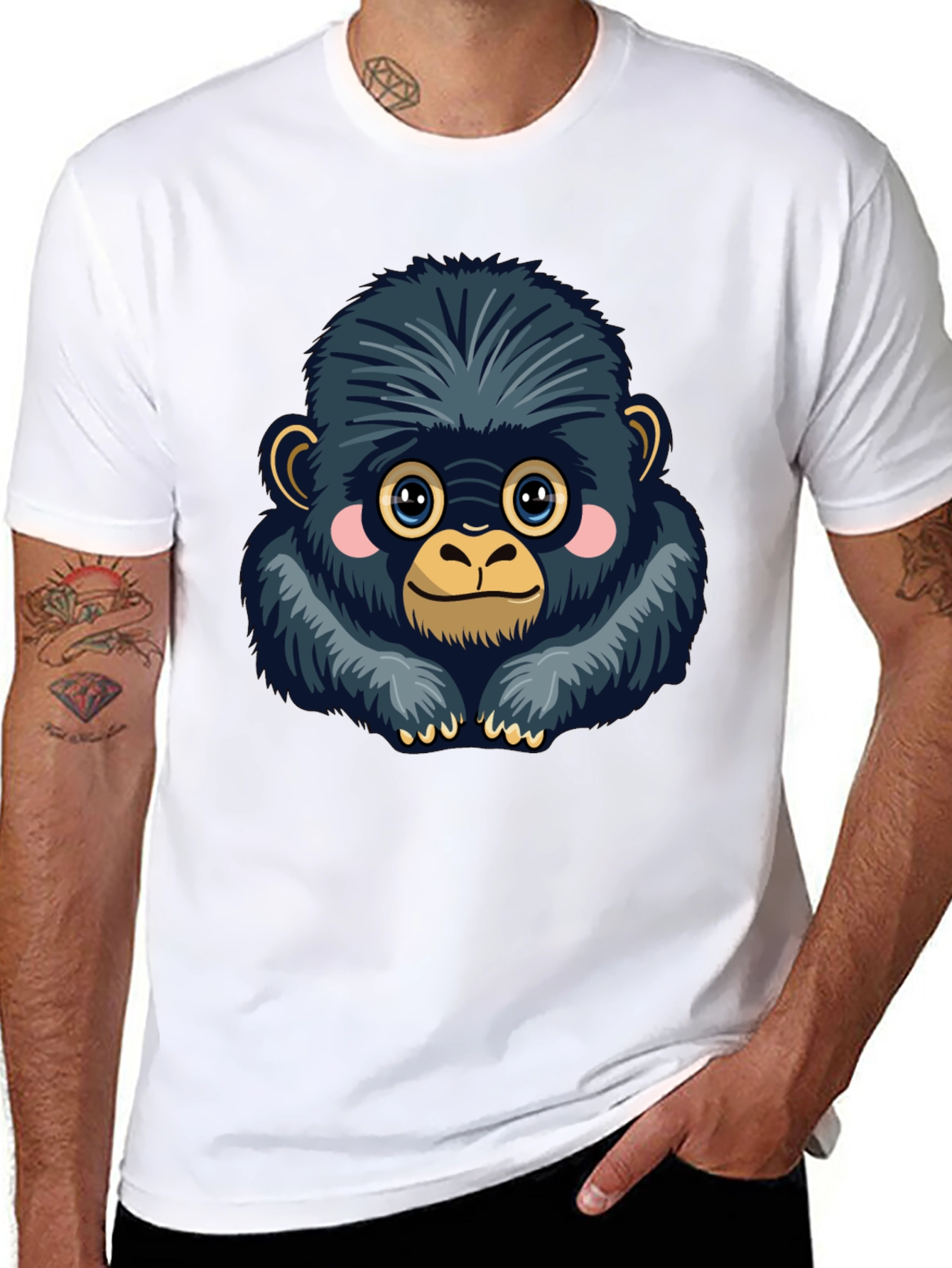Cute Gorilla Graphic Tee - Soft Black Cotton