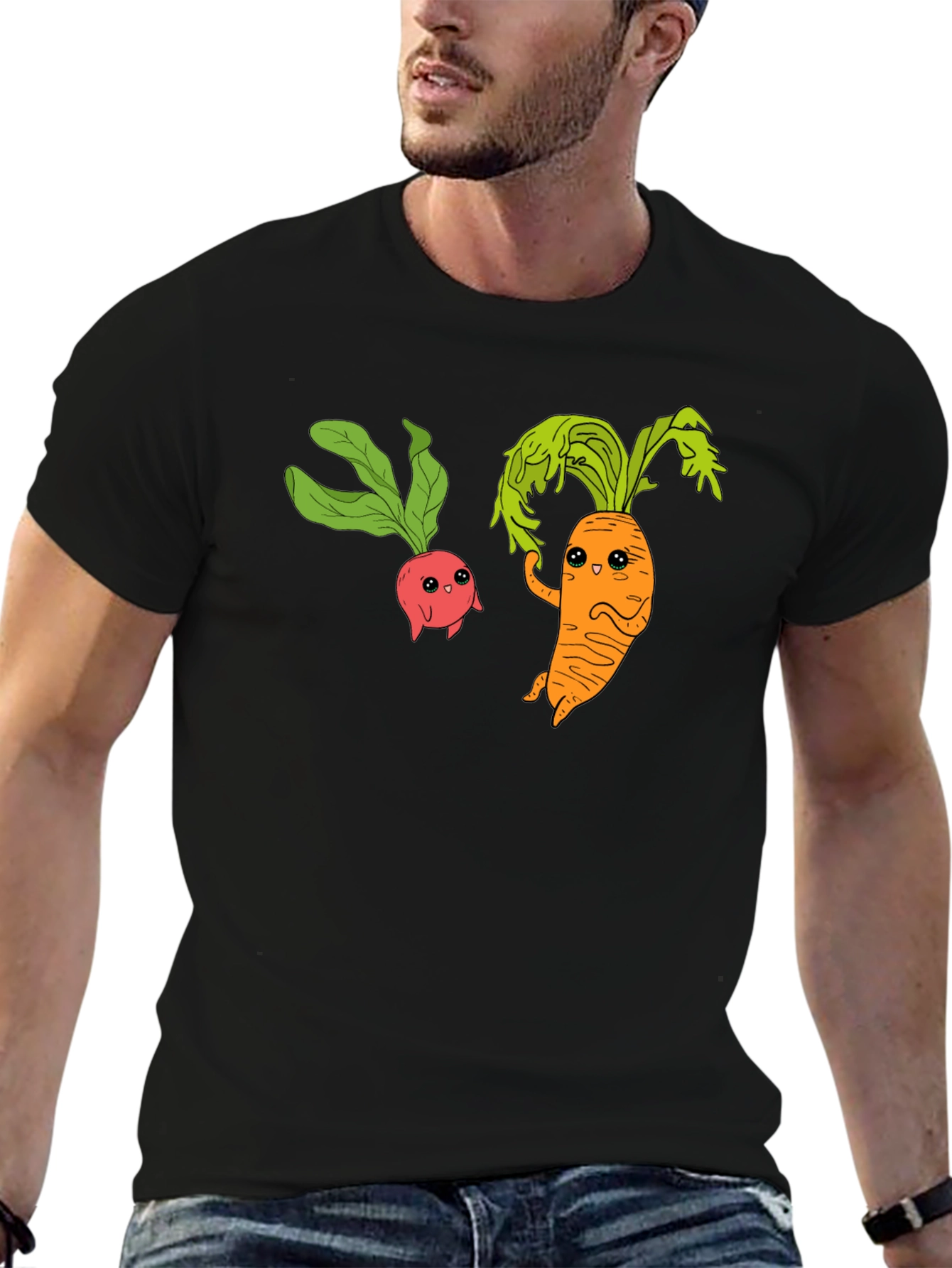 Cartoon Veggie T-Shirt: Radish & Carrot Friends