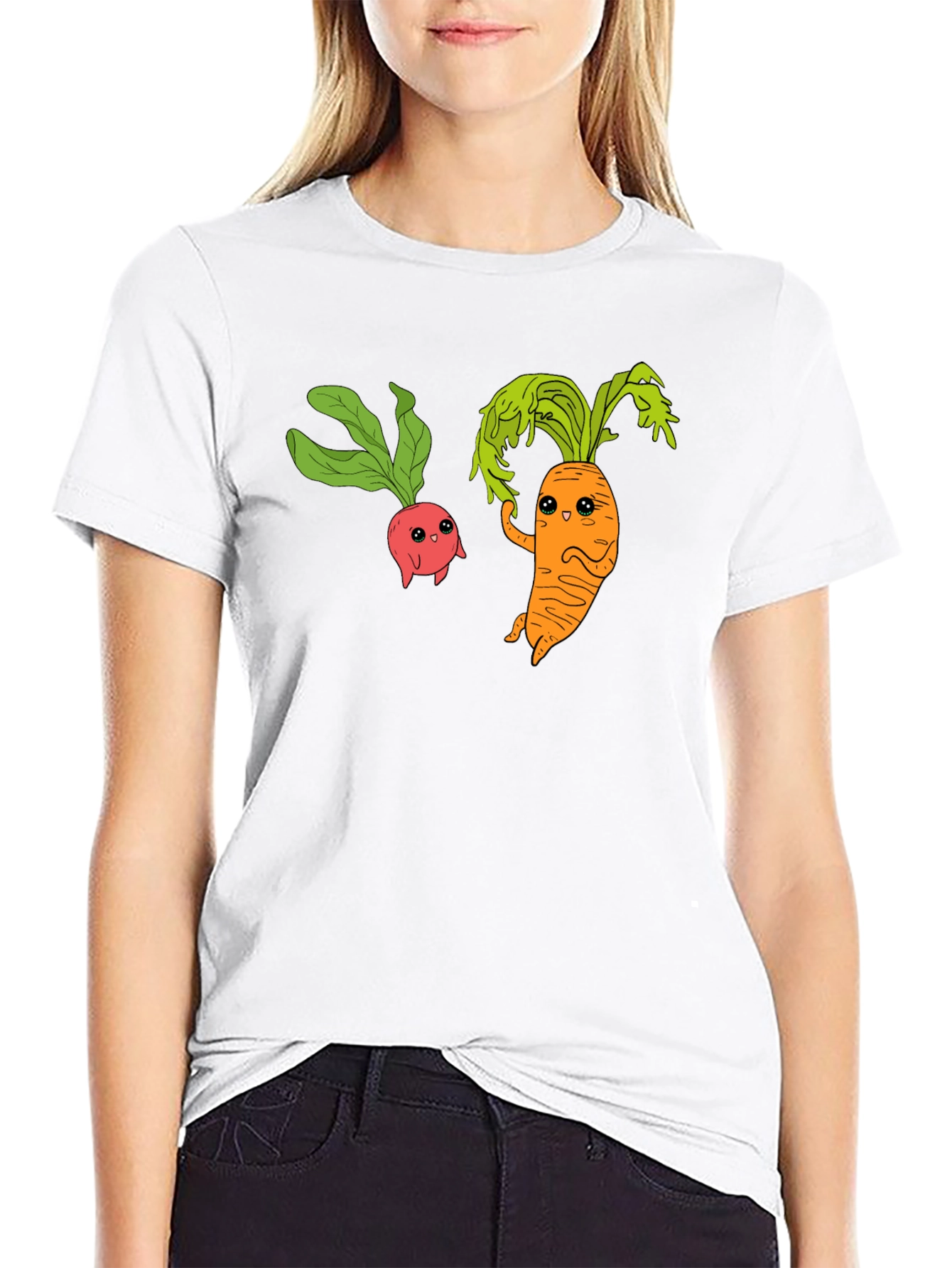 Cartoon Veggie T-Shirt: Radish & Carrot Friends