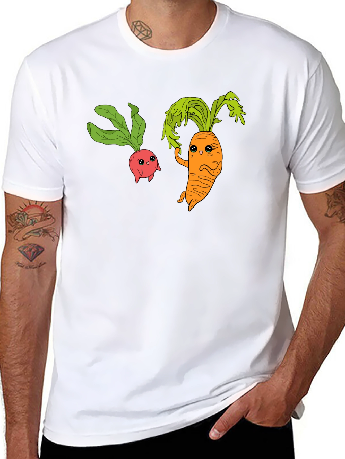 Cartoon Veggie T-Shirt: Radish & Carrot Friends