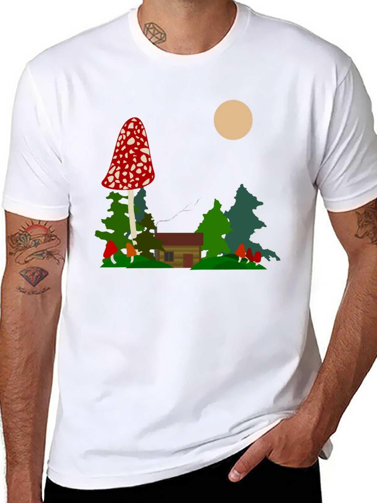 Mushroom Cabin Graphic Tee - Nature Lovers T-Shirt