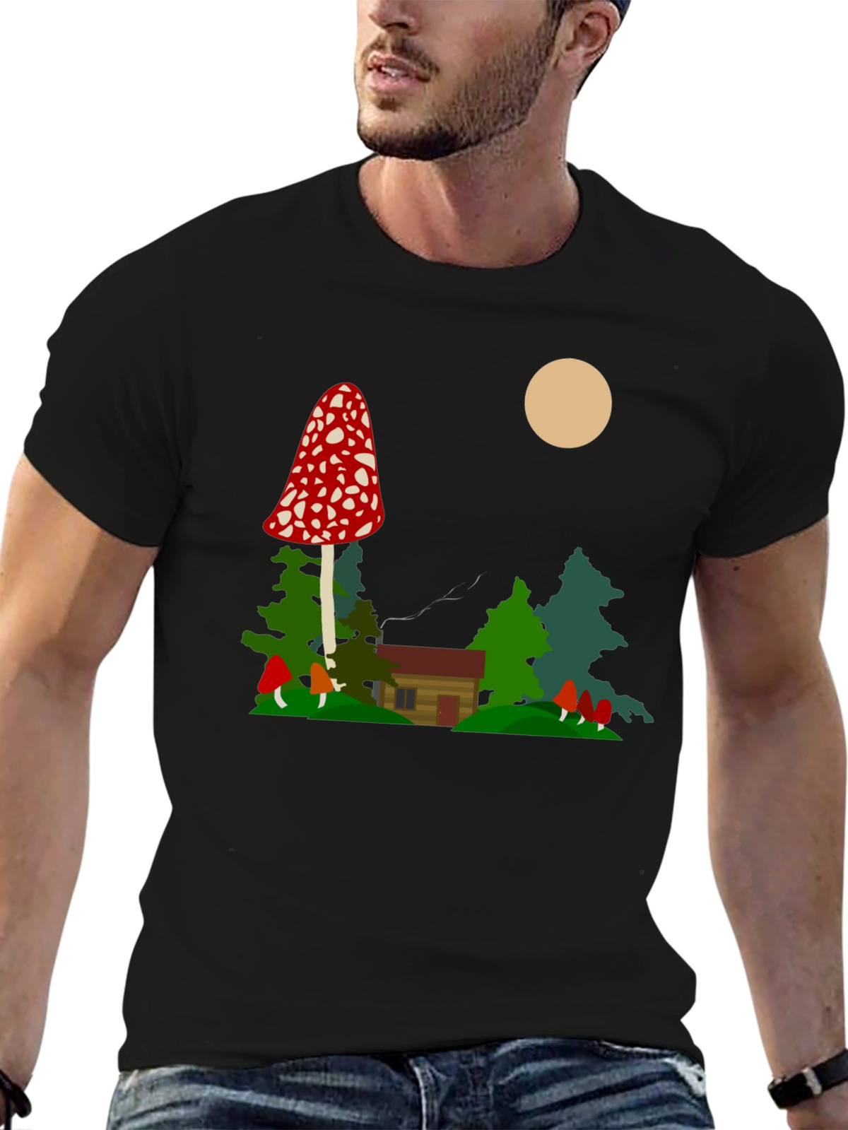 Mushroom Cabin Graphic Tee - Nature Lovers T-Shirt