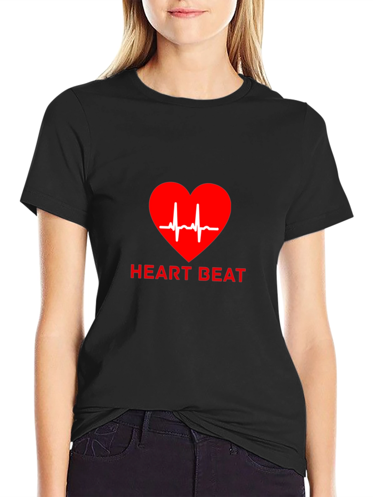 Heartbeat Graphic Tee - Black Casual T-Shirt