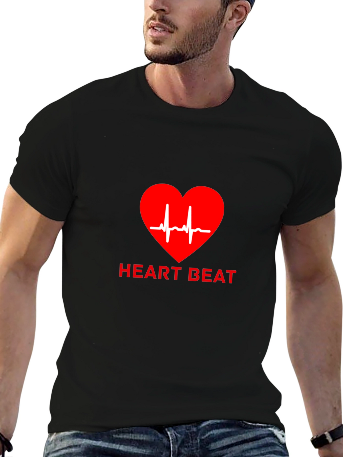 Heartbeat Graphic Tee - Black Casual T-Shirt