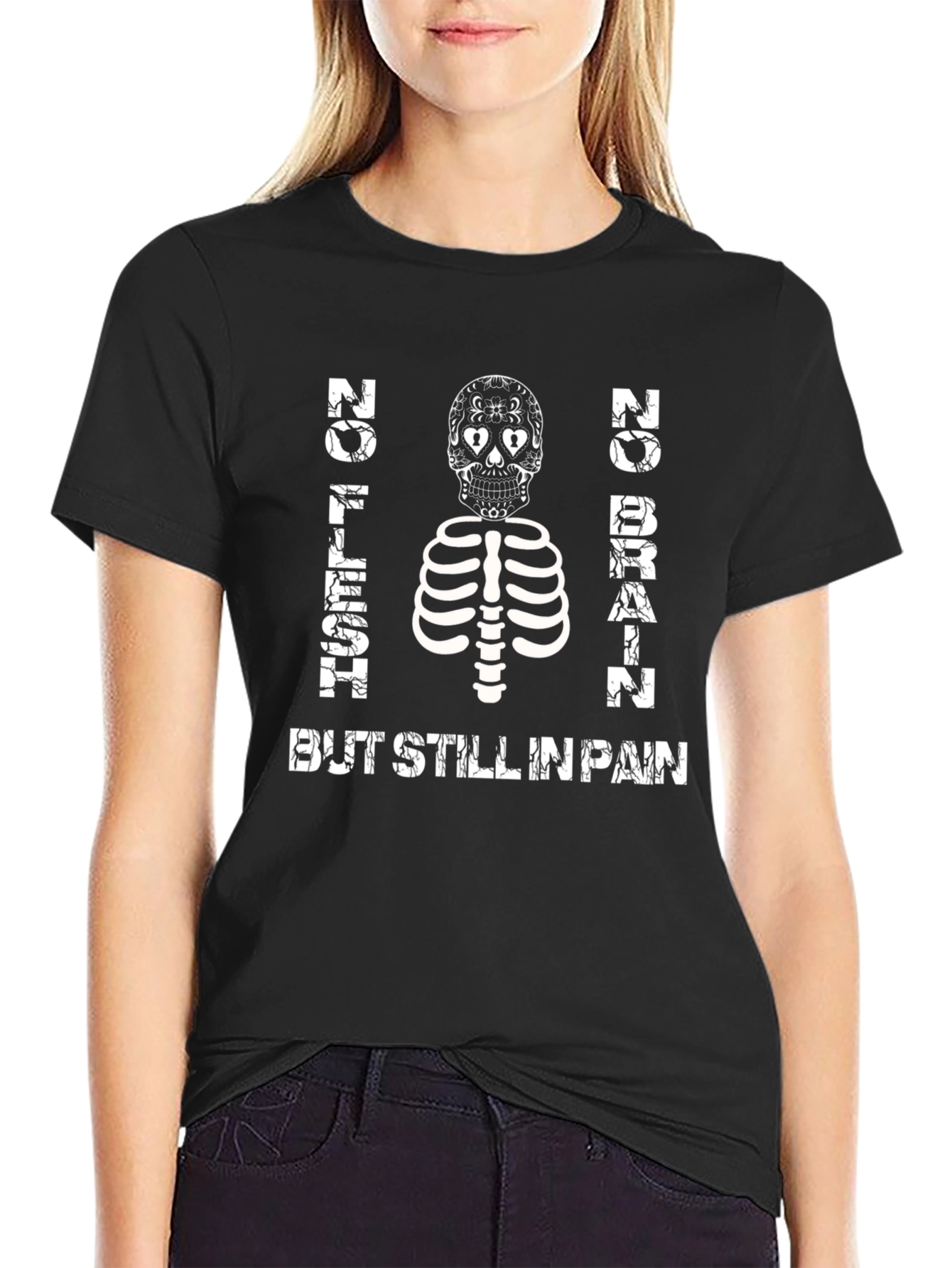 No Flesh No Brain Skeleton Graphic T-Shirt