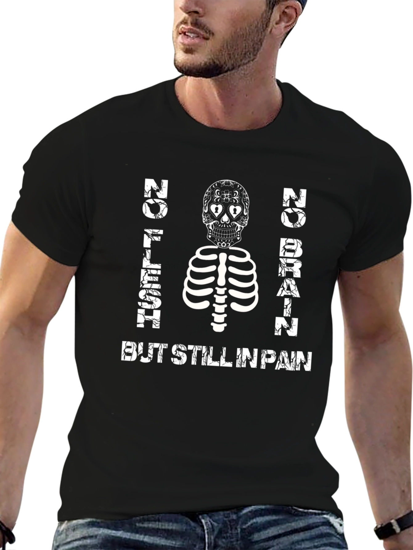 No Flesh No Brain Skeleton Graphic T-Shirt