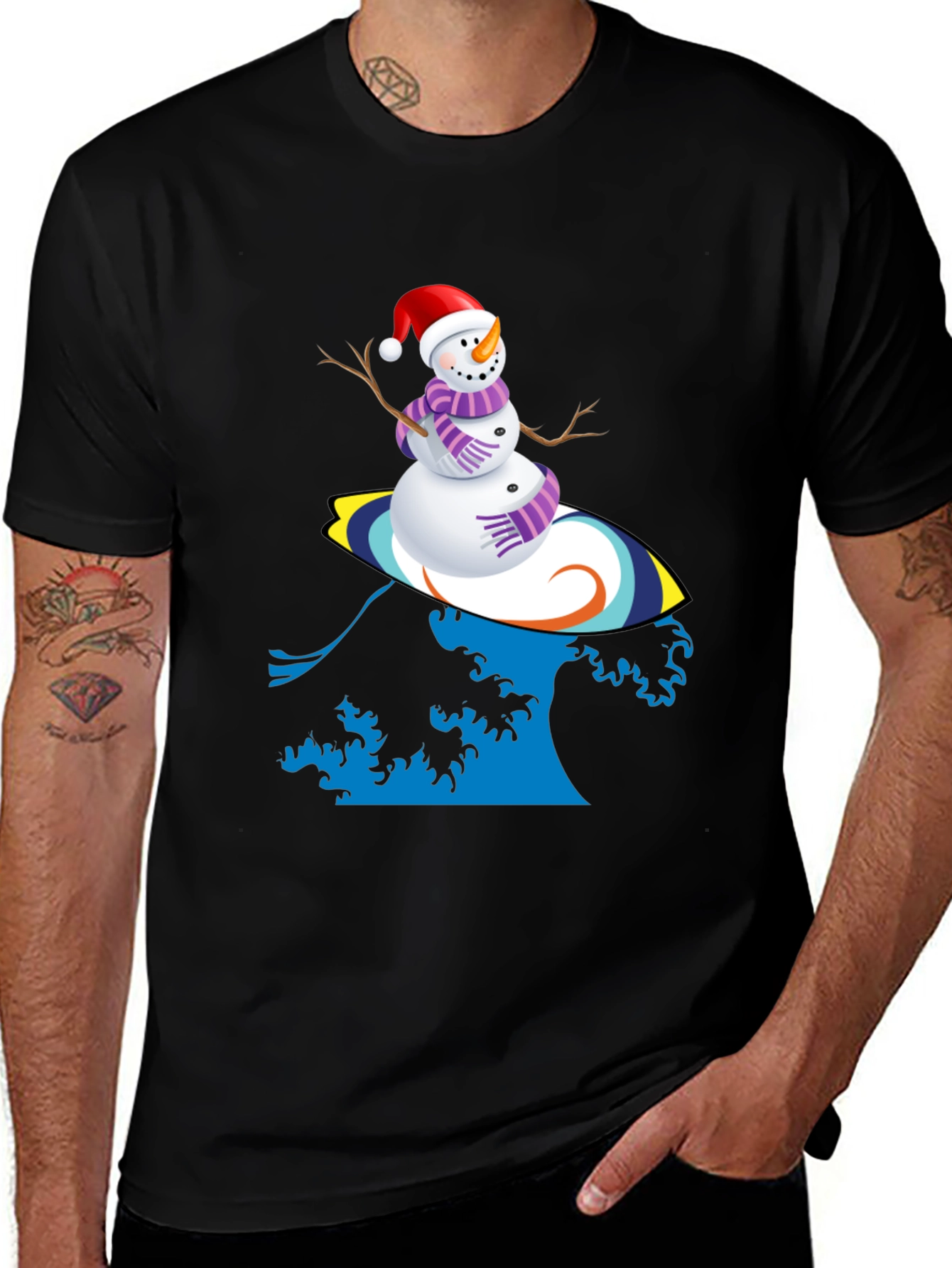Surfing Snowman Graphic Tee