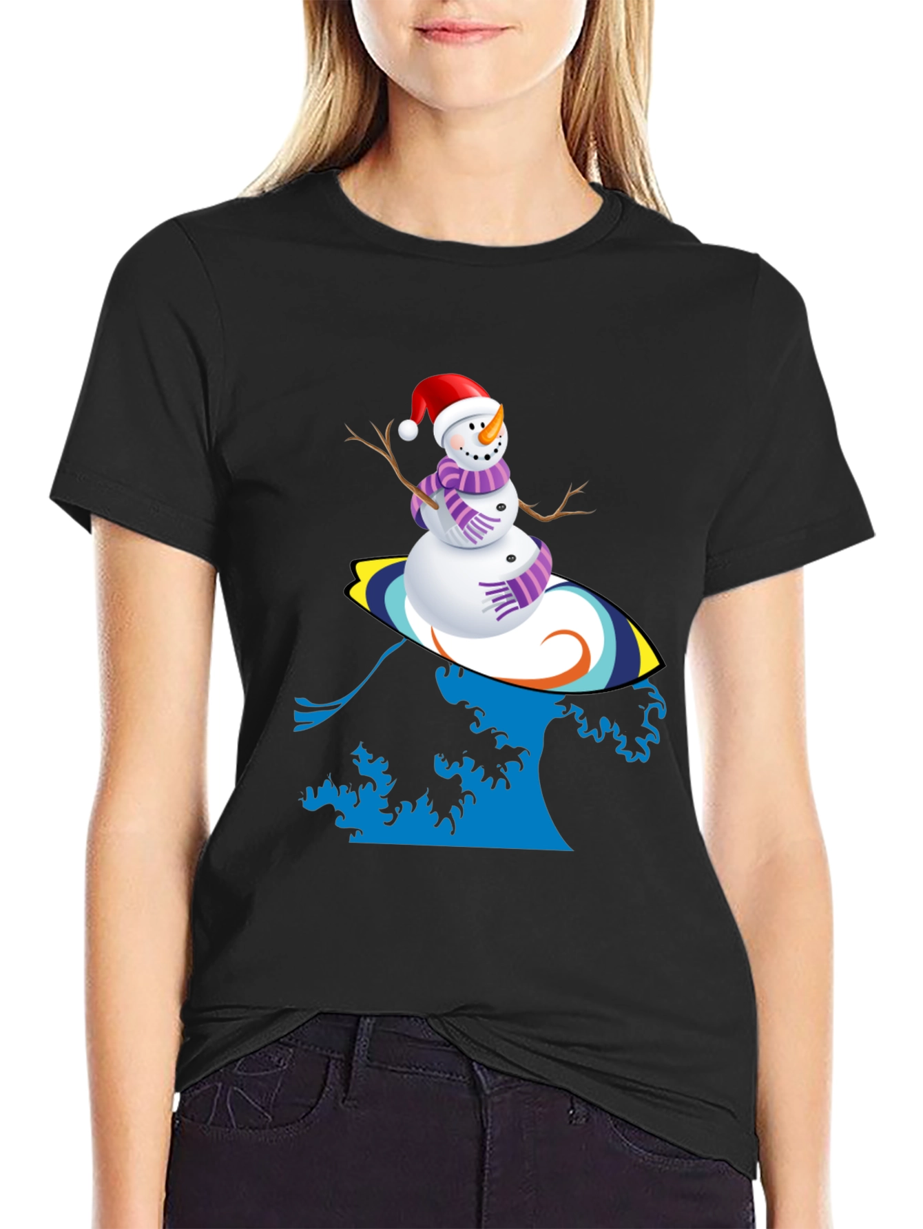 Surfing Snowman Graphic Tee