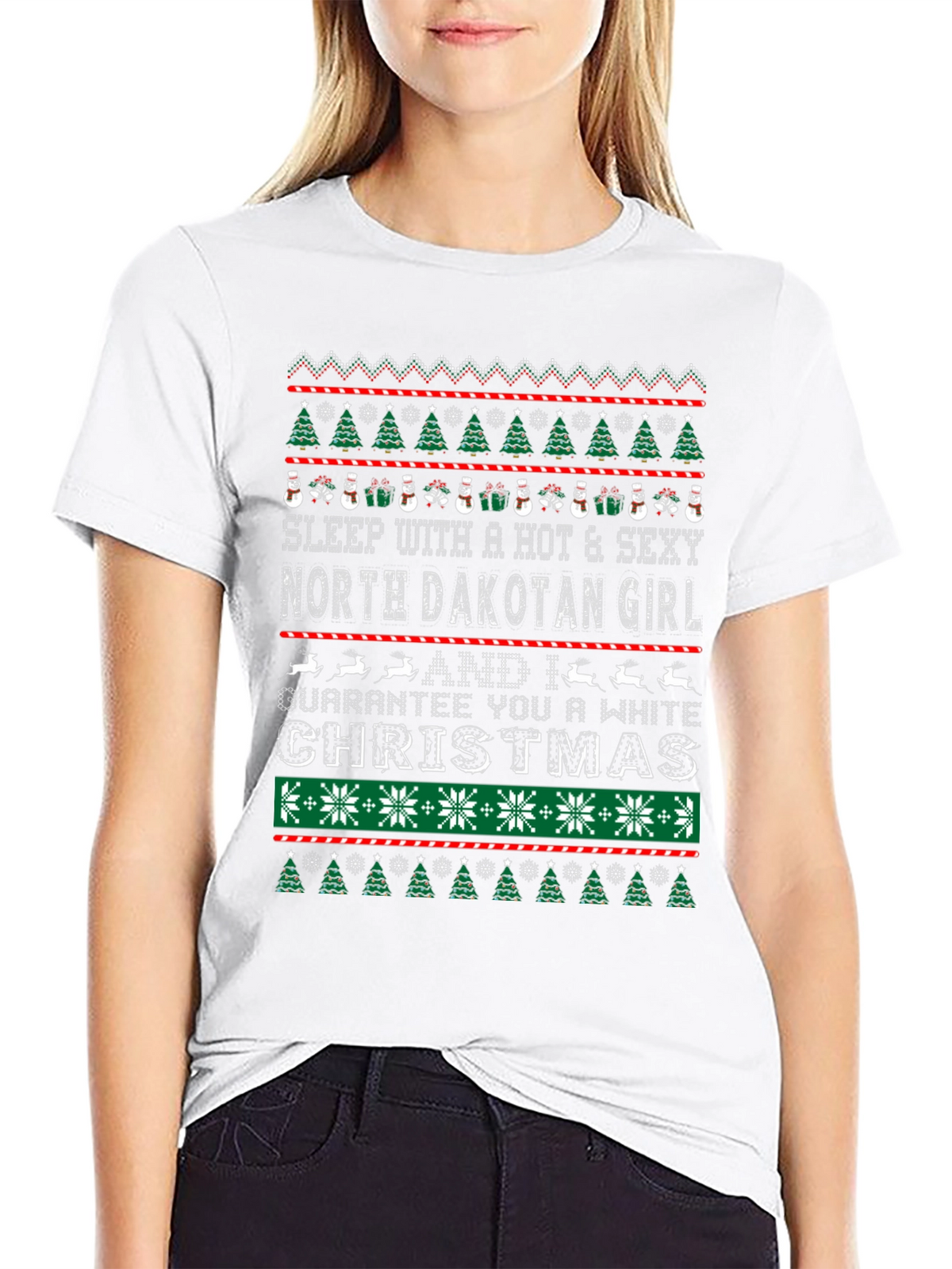 North Dakota Girl White Christmas Novelty Graphic Tee