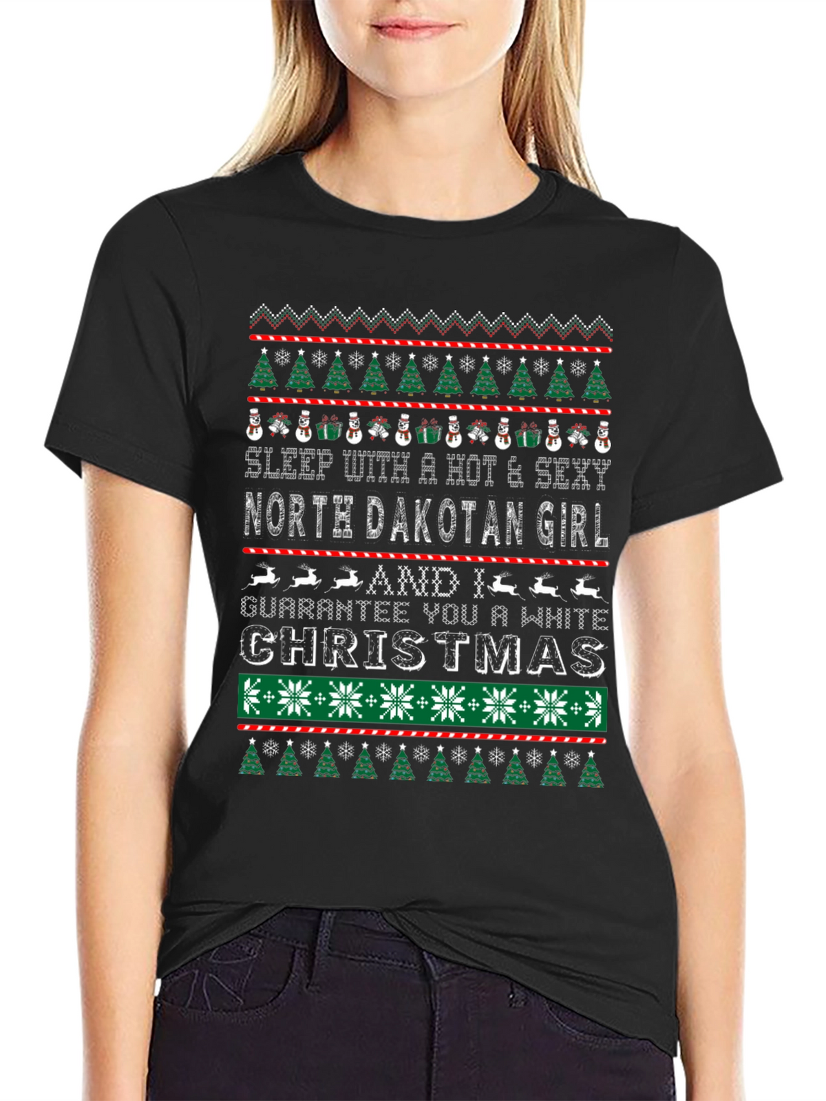 North Dakota Girl White Christmas Novelty Graphic Tee