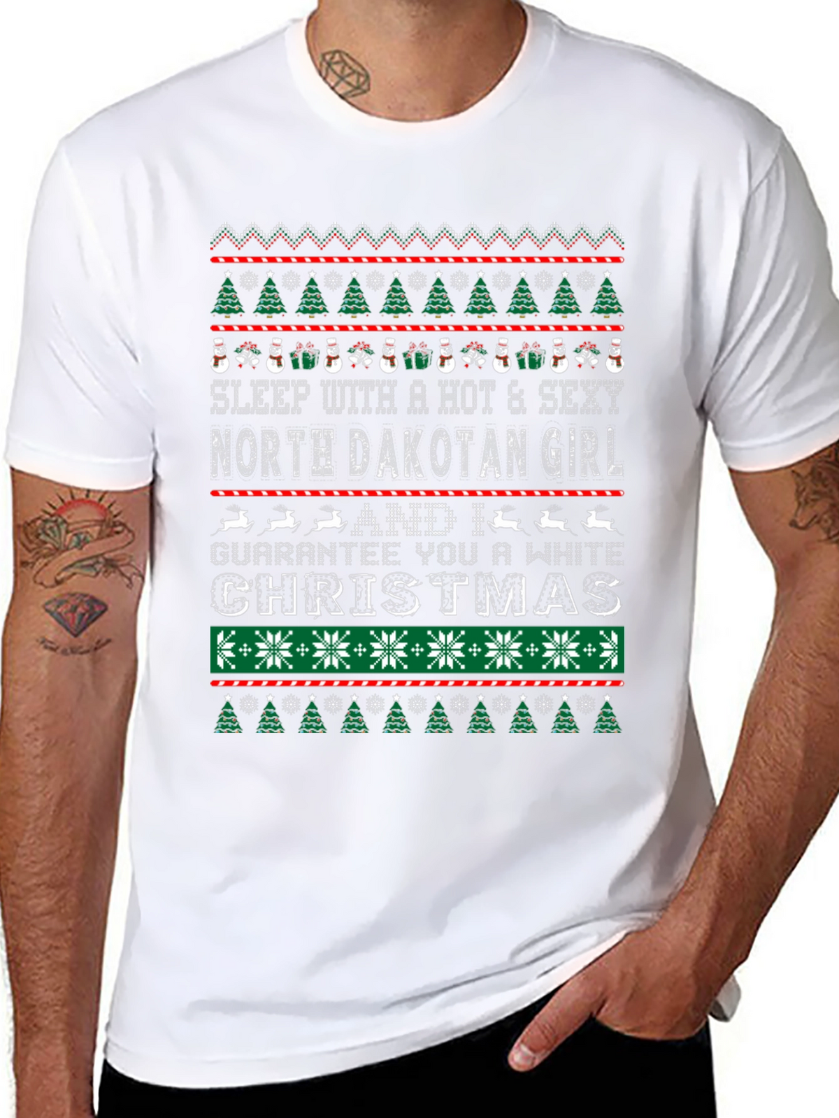 North Dakota Girl White Christmas Novelty Graphic Tee