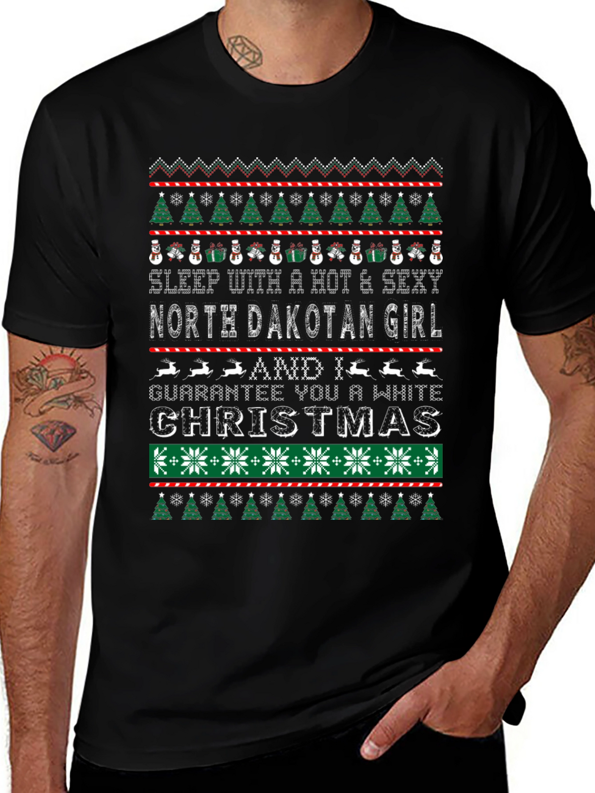 North Dakota Girl White Christmas Novelty Graphic Tee