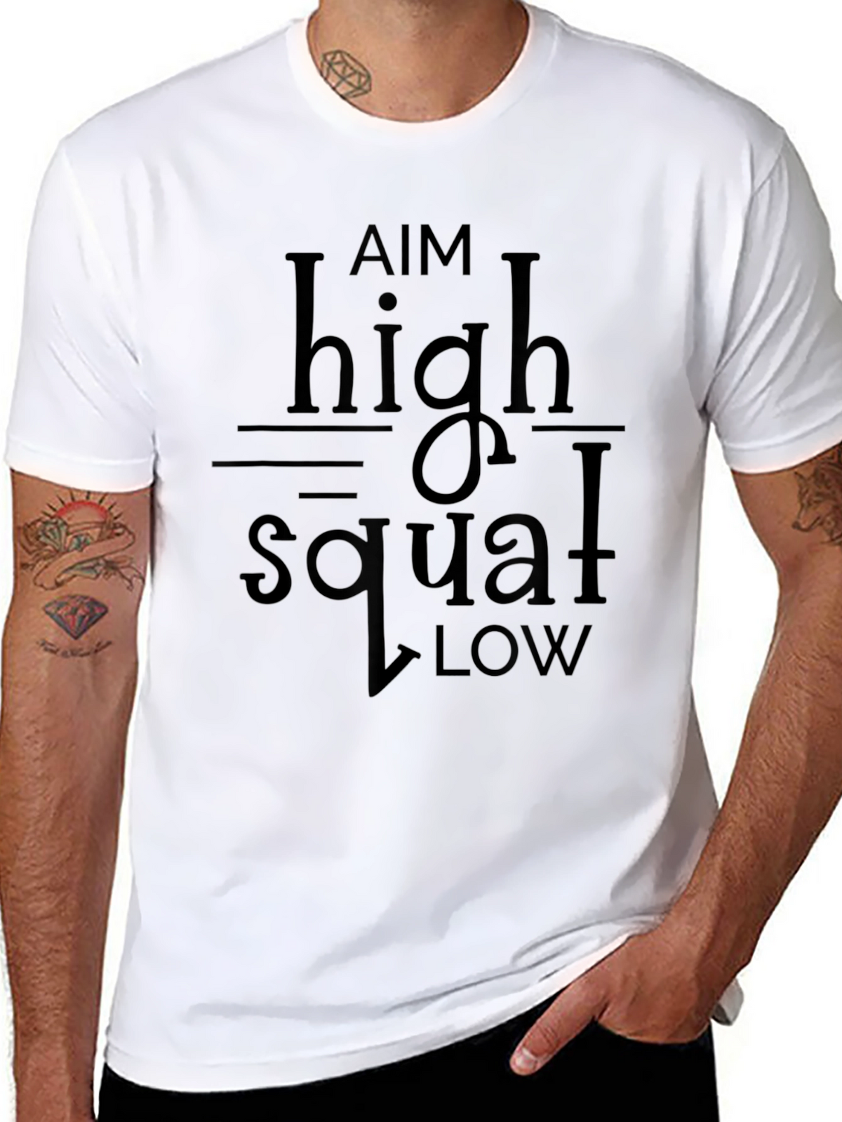 Aim High Squat Low T-Shirt - Black Gym Motivation